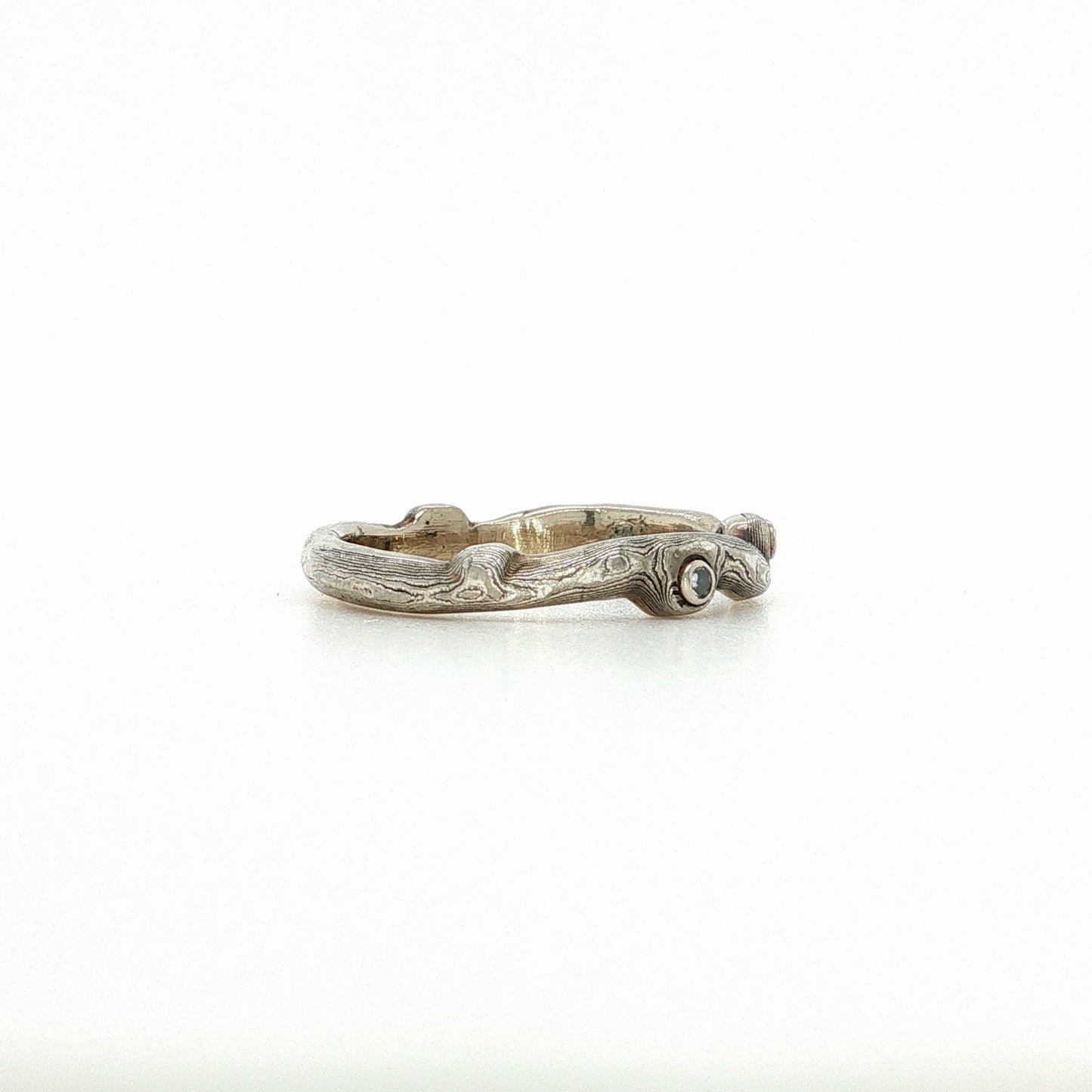 The Notched Mokume Gane White Gold Strata Band Diamonds (Ready to ship in 2.25mm - 3.5mm width size 6)