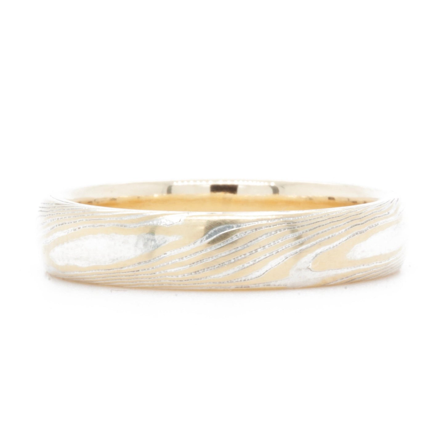 The Bi-Metal Mokume Gane Yellow Gold Band (Ready to ship in 5mm width with a 14K yellow gold liner size 10) - W.R. Metalarts