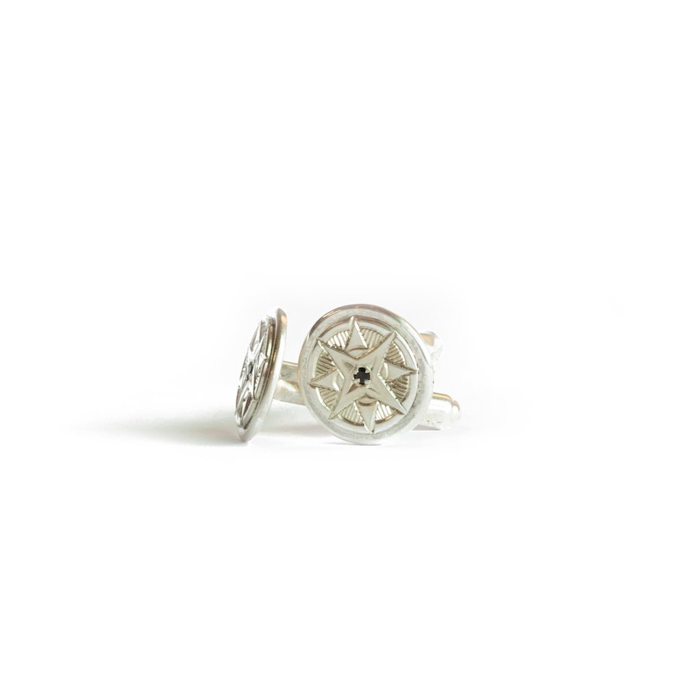 The Black Spinel Compass Cufflinks - W.R. Metalarts