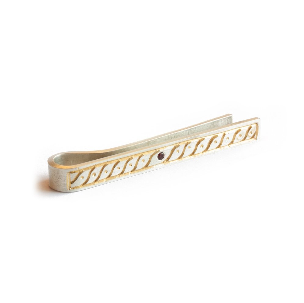 The Gilded Garnet Tie Bar - W.R. Metalarts