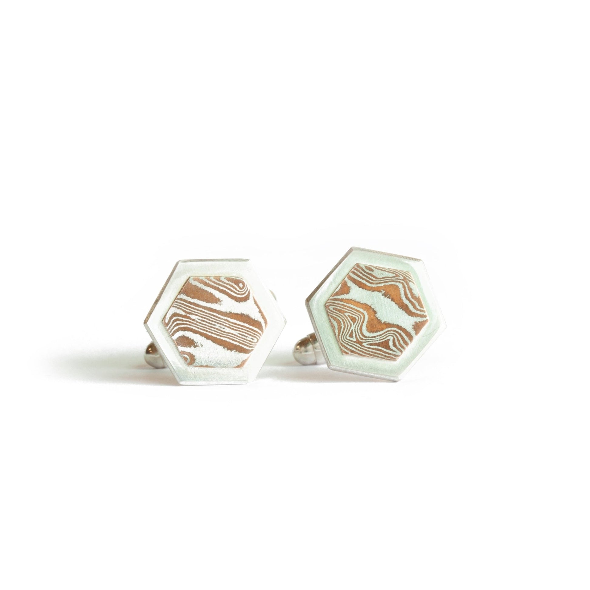 The Mokume Gane Hexagon Cufflinks - W.R. Metalarts