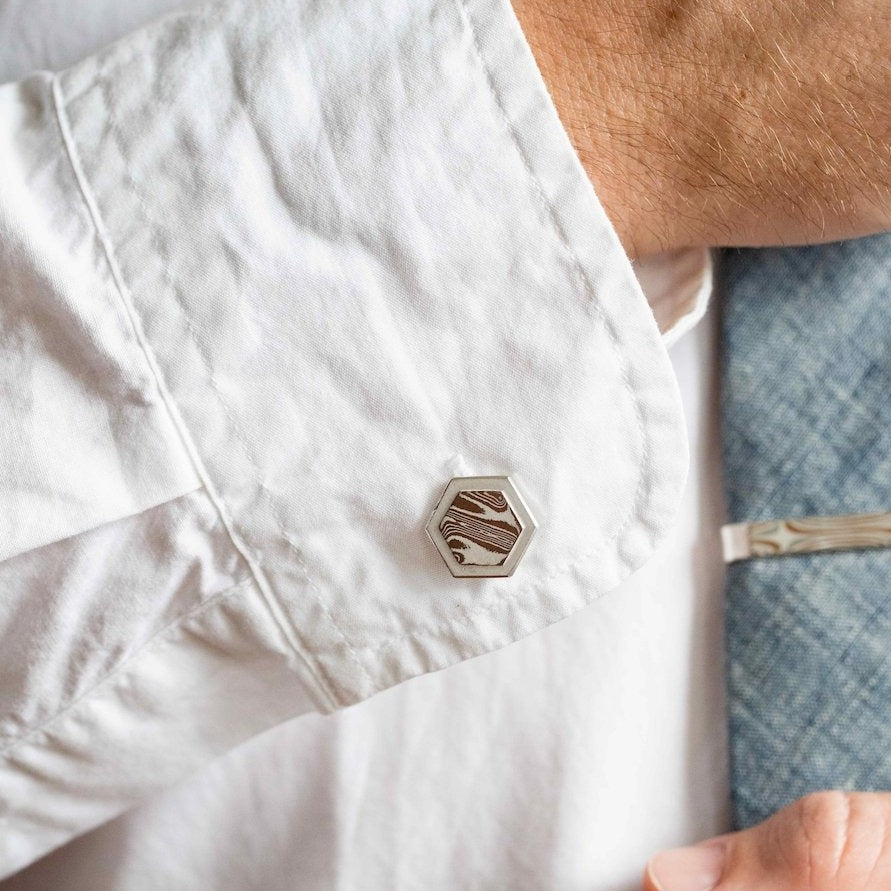 The Mokume Gane Hexagon Cufflinks - W.R. Metalarts