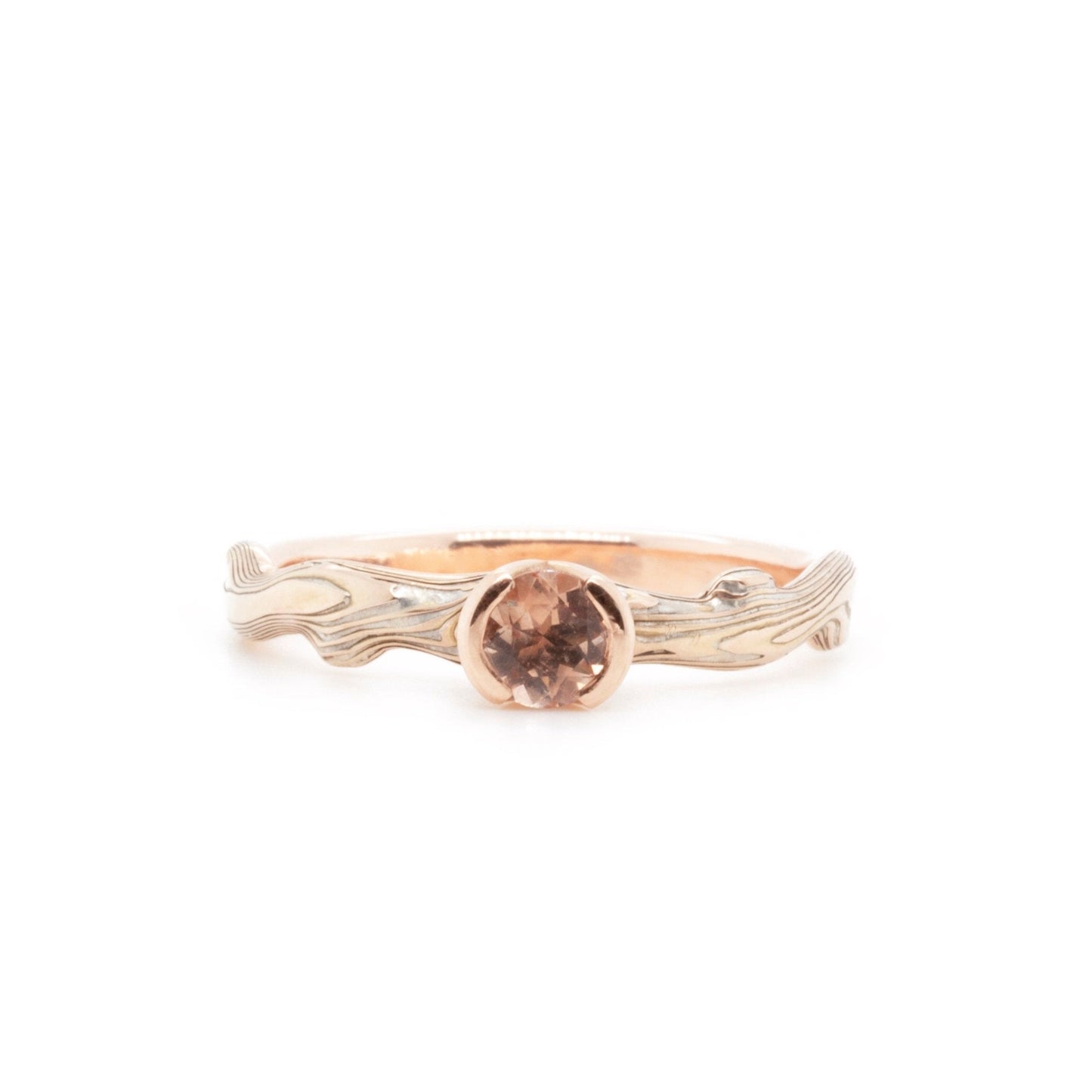 The Partial Bezel Sunstone Mokume Notched Solitaire - W.R. Metalarts