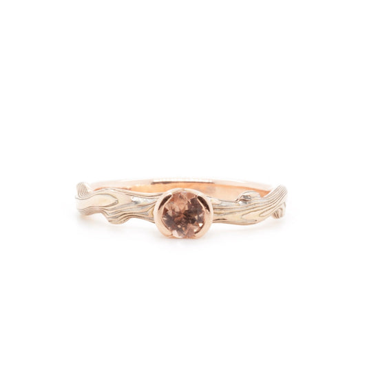 The Partial Bezel Sunstone Mokume Notched Solitaire - W.R. Metalarts