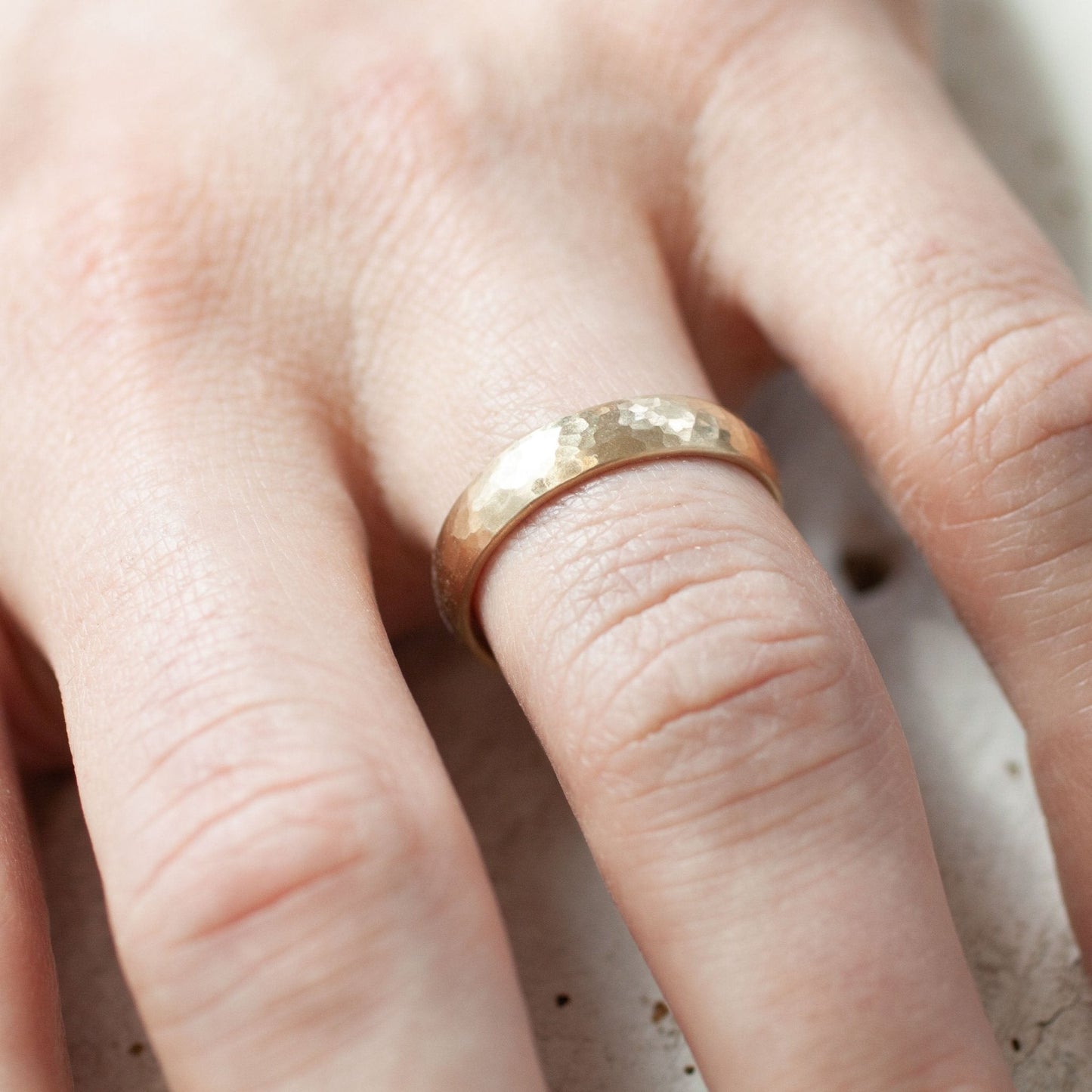 The Yellow Gold Hammered Band - W.R. Metalarts