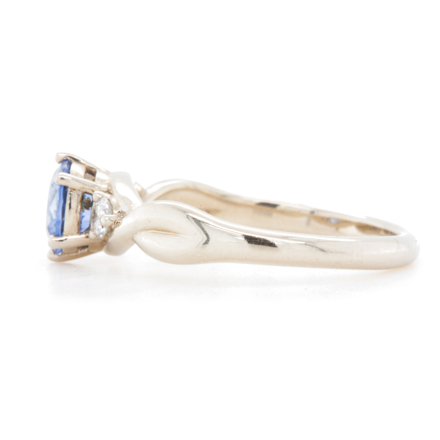 The Fairmined Sri Lankan Sapphire and Diamond Three-Stone Twist Ring (Ready to ship in size 6.25)
