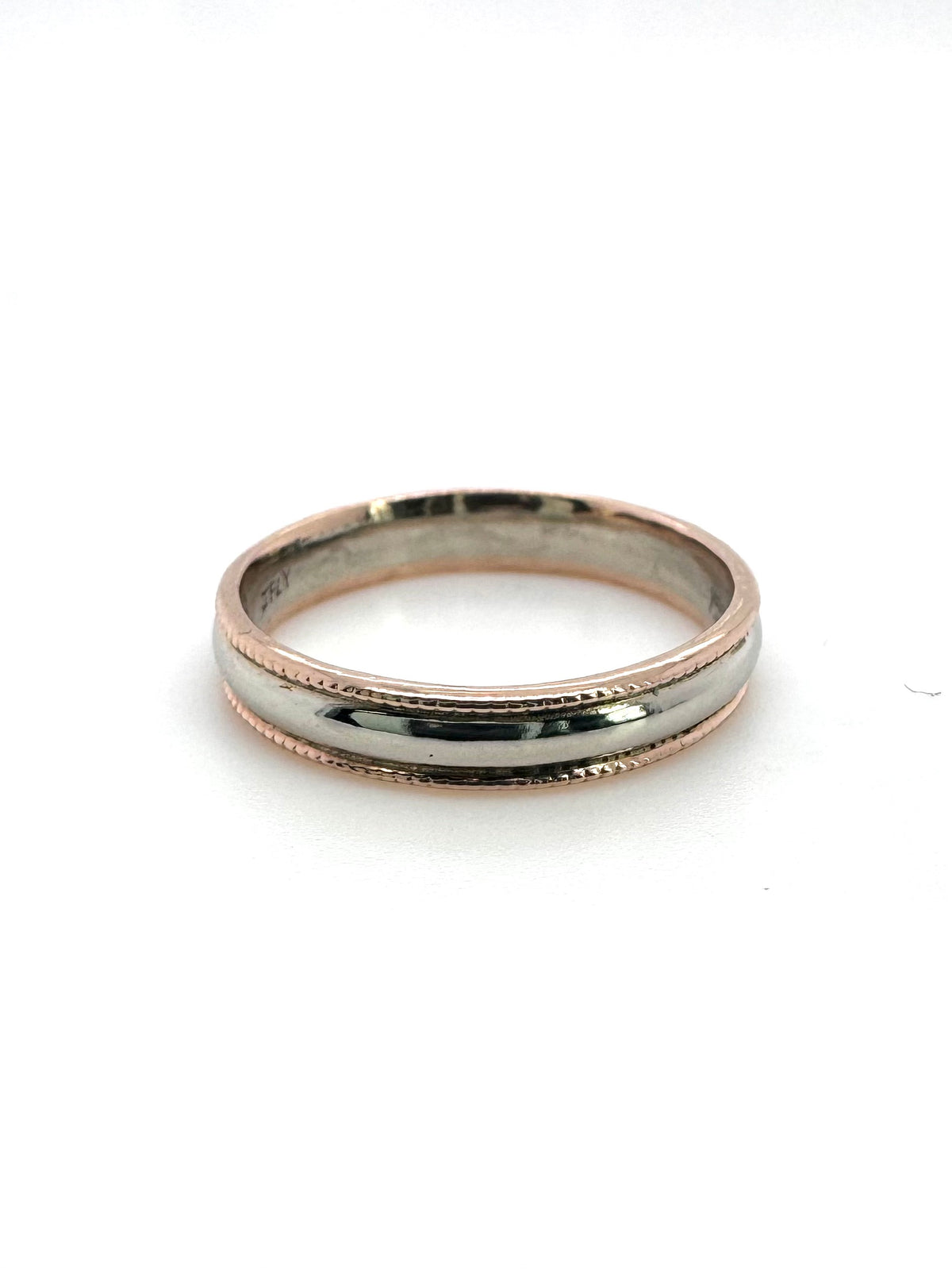 Bimetal milgrain band (white and rose) size 5.5