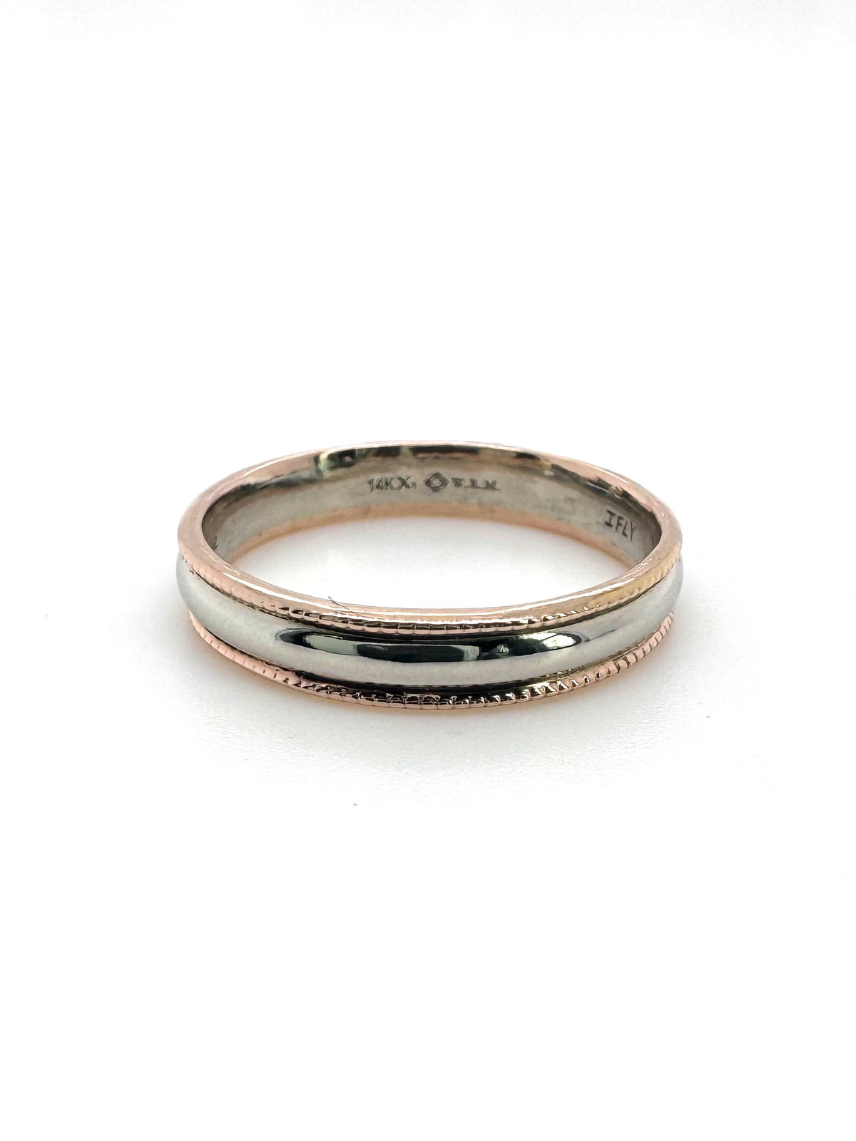 Bimetal milgrain band (white and rose) size 5.5