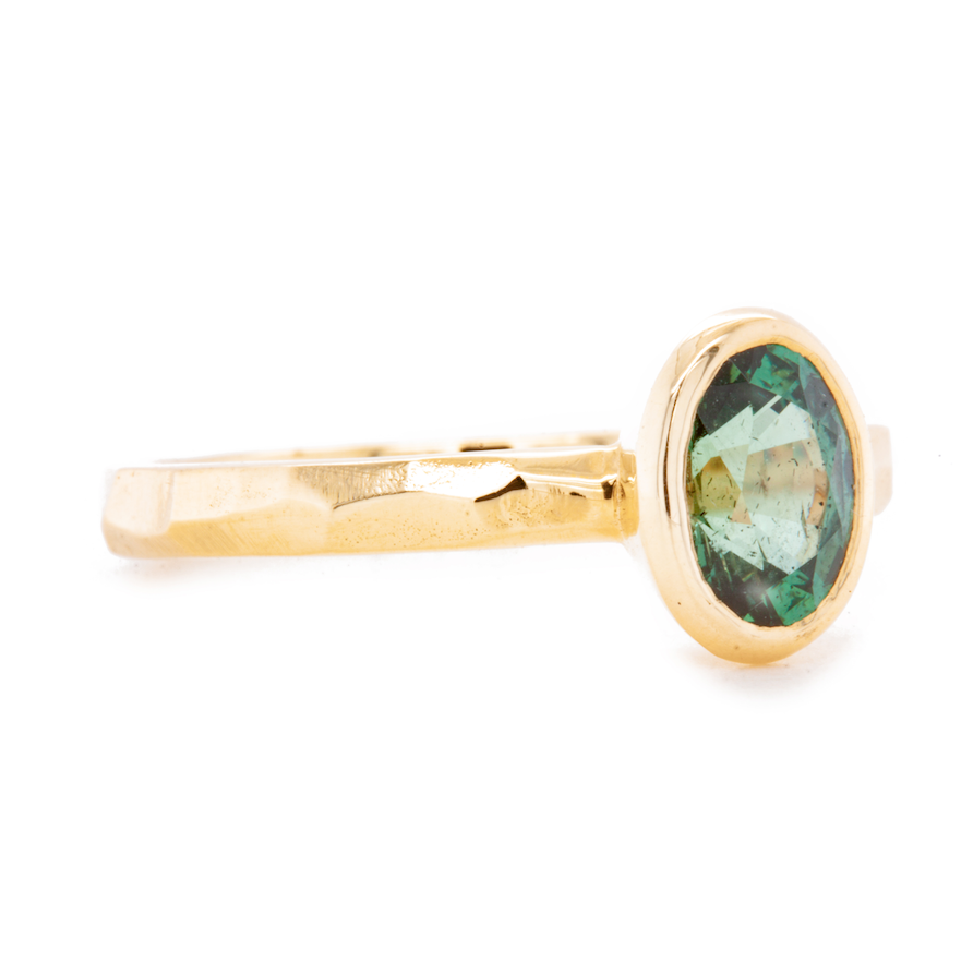 The Fairmined Low Set Oval Montana Sapphire Carved Solitaire (Ready to ship in size 7)