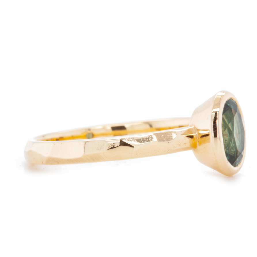 The Fairmined Low Set Oval Montana Sapphire Carved Solitaire (Ready to ship in size 7)