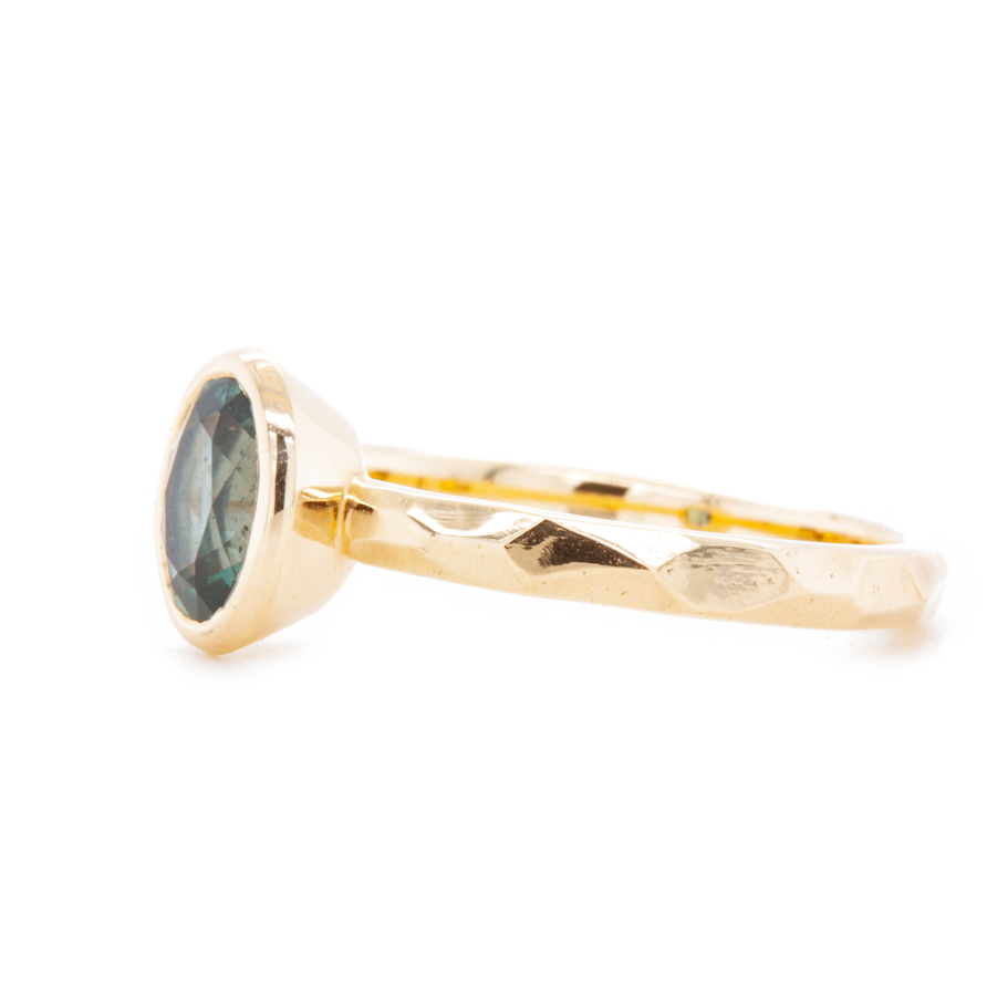 The Fairmined Low Set Oval Montana Sapphire Carved Solitaire (Ready to ship in size 7)