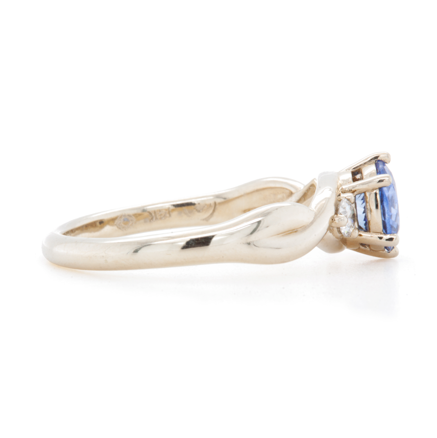 The Fairmined Sri Lankan Sapphire and Diamond Three-Stone Twist Ring (Ready to ship in size 6.25)
