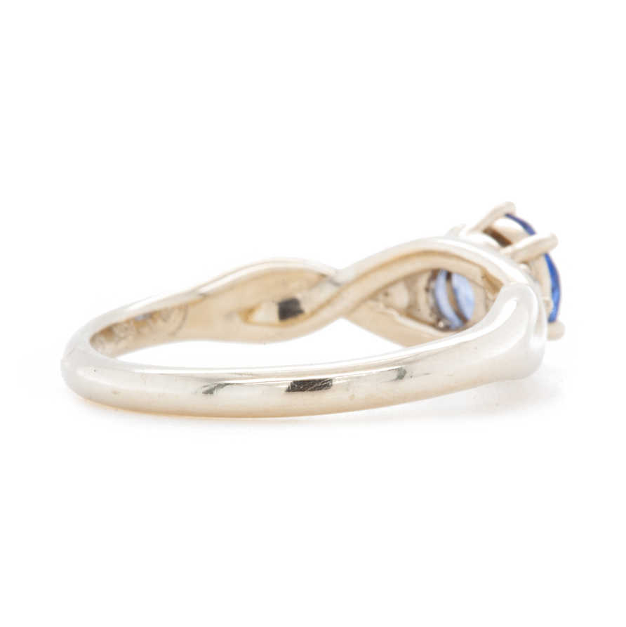 The Fairmined Sri Lankan Sapphire and Diamond Three-Stone Twist Ring (Ready to ship in size 6.25)