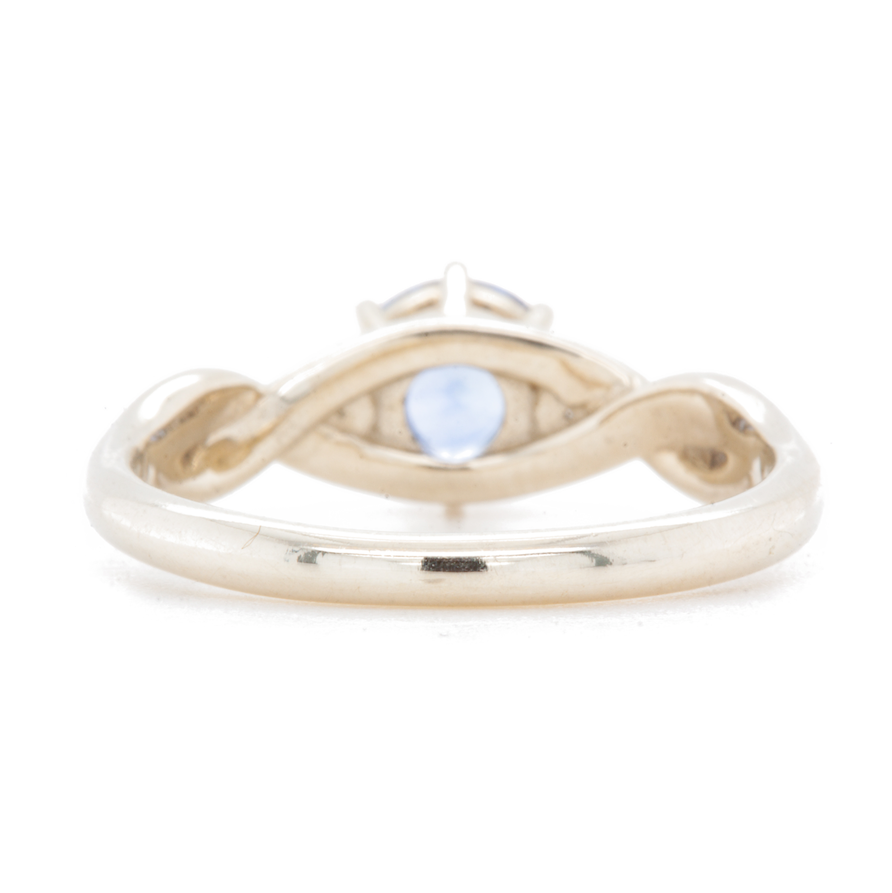 The Fairmined Sri Lankan Sapphire and Diamond Three-Stone Twist Ring (Ready to ship in size 6.25)