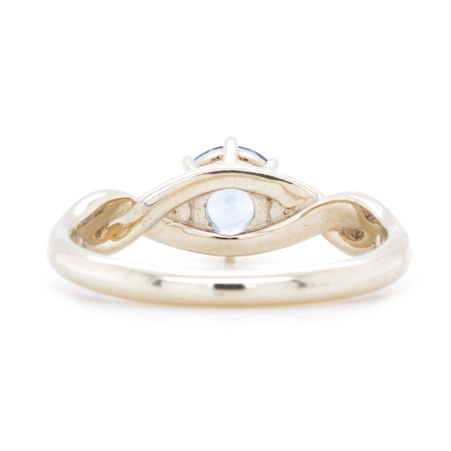 The Fairmined Sri Lankan Sapphire and Diamond Three-Stone Twist Ring (Ready to ship in size 6.25)