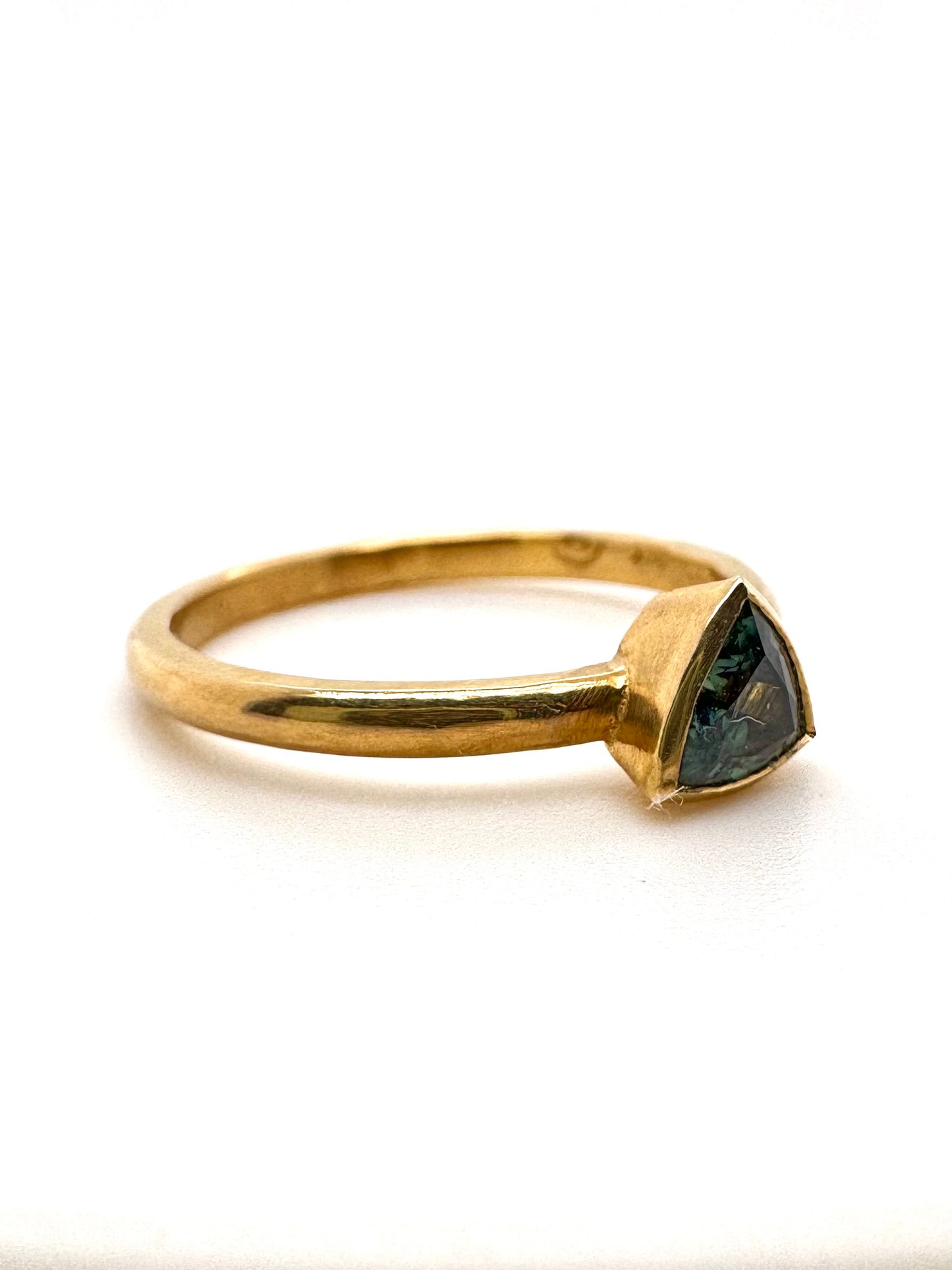 The Montana Sapphire Trillion-Cut Carved Solitaire (Ready to ship in size 7)