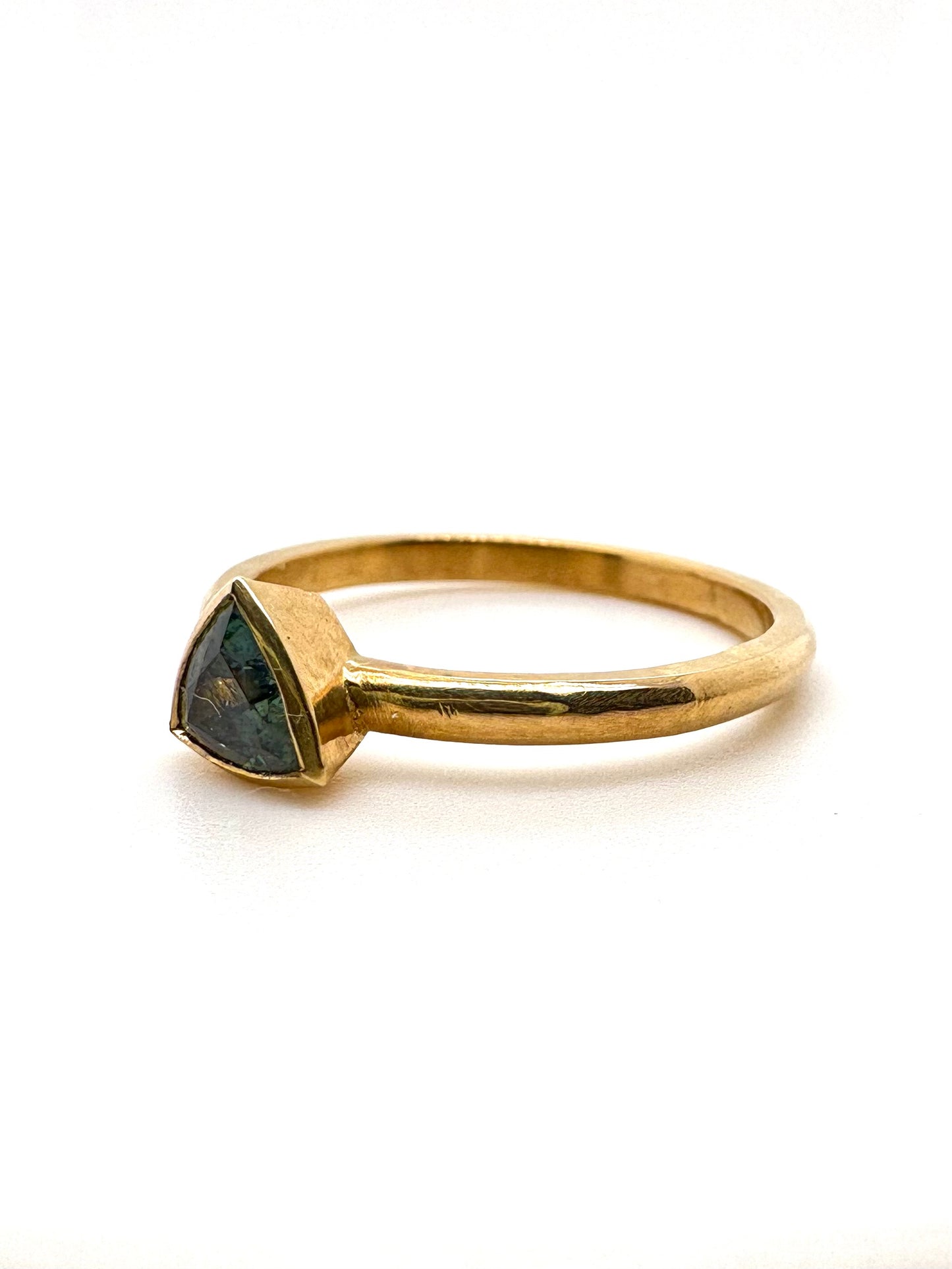 The Montana Sapphire Trillion-Cut Carved Solitaire (Ready to ship in size 7)