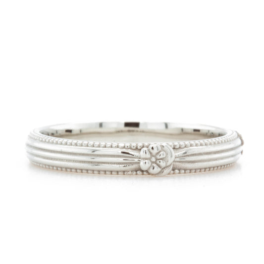 The Flower Milgrain Band (Ready to ship in 14k white gold size 5.75)