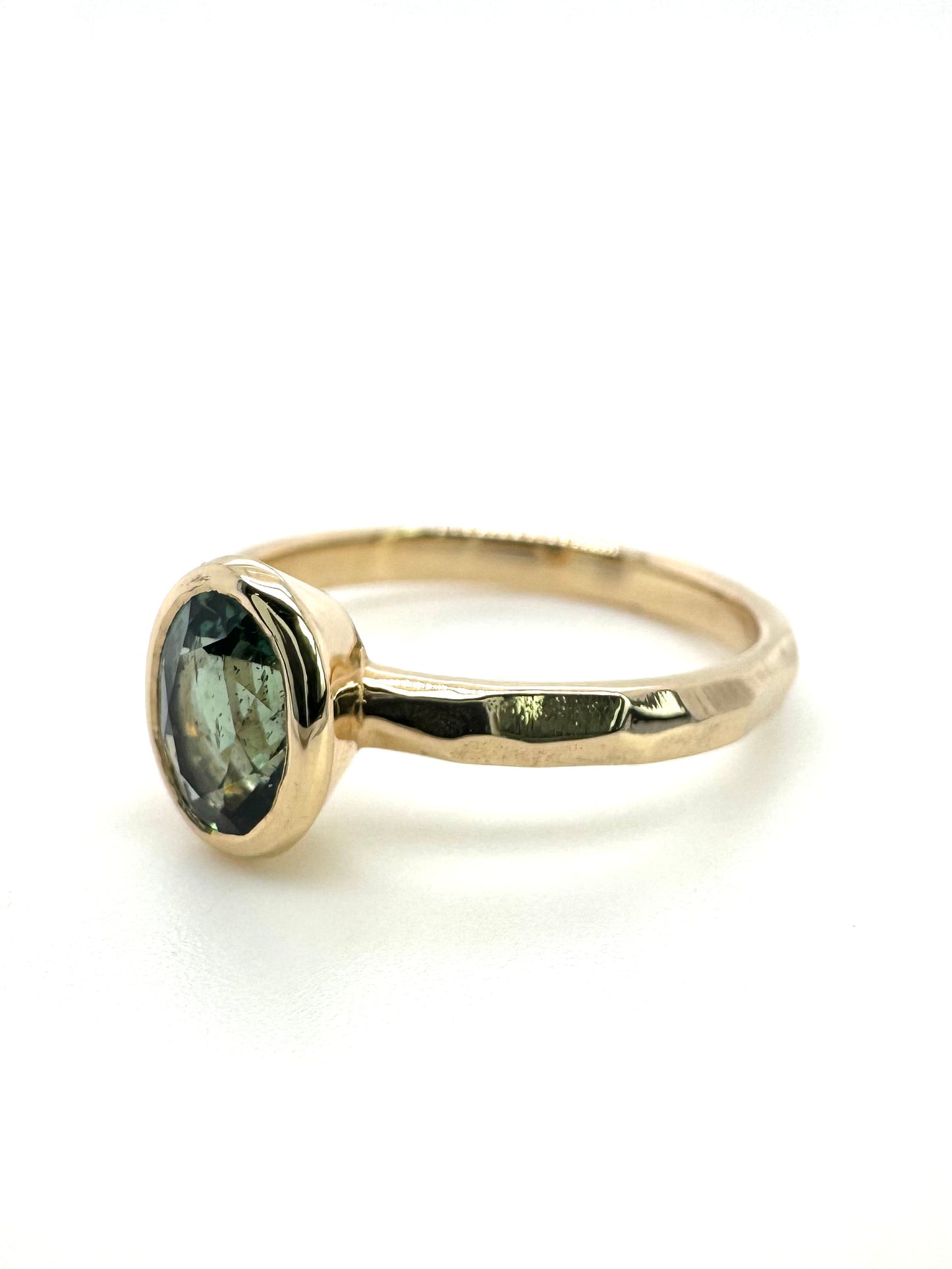 The Fairmined Low Set Oval Montana Sapphire Carved Solitaire (Ready to ship in size 7)