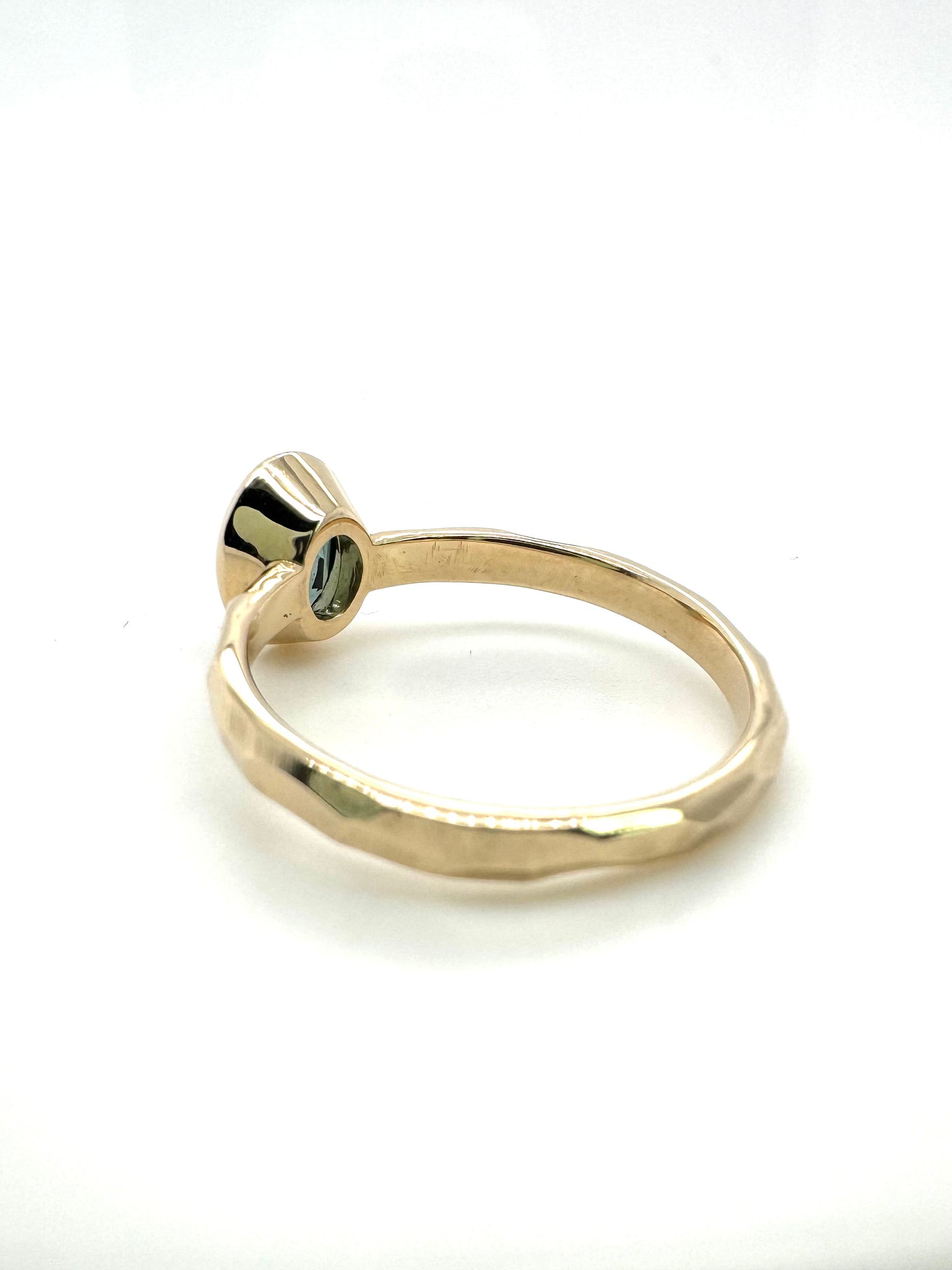 The Fairmined Low Set Oval Montana Sapphire Carved Solitaire (Ready to ship in size 7)