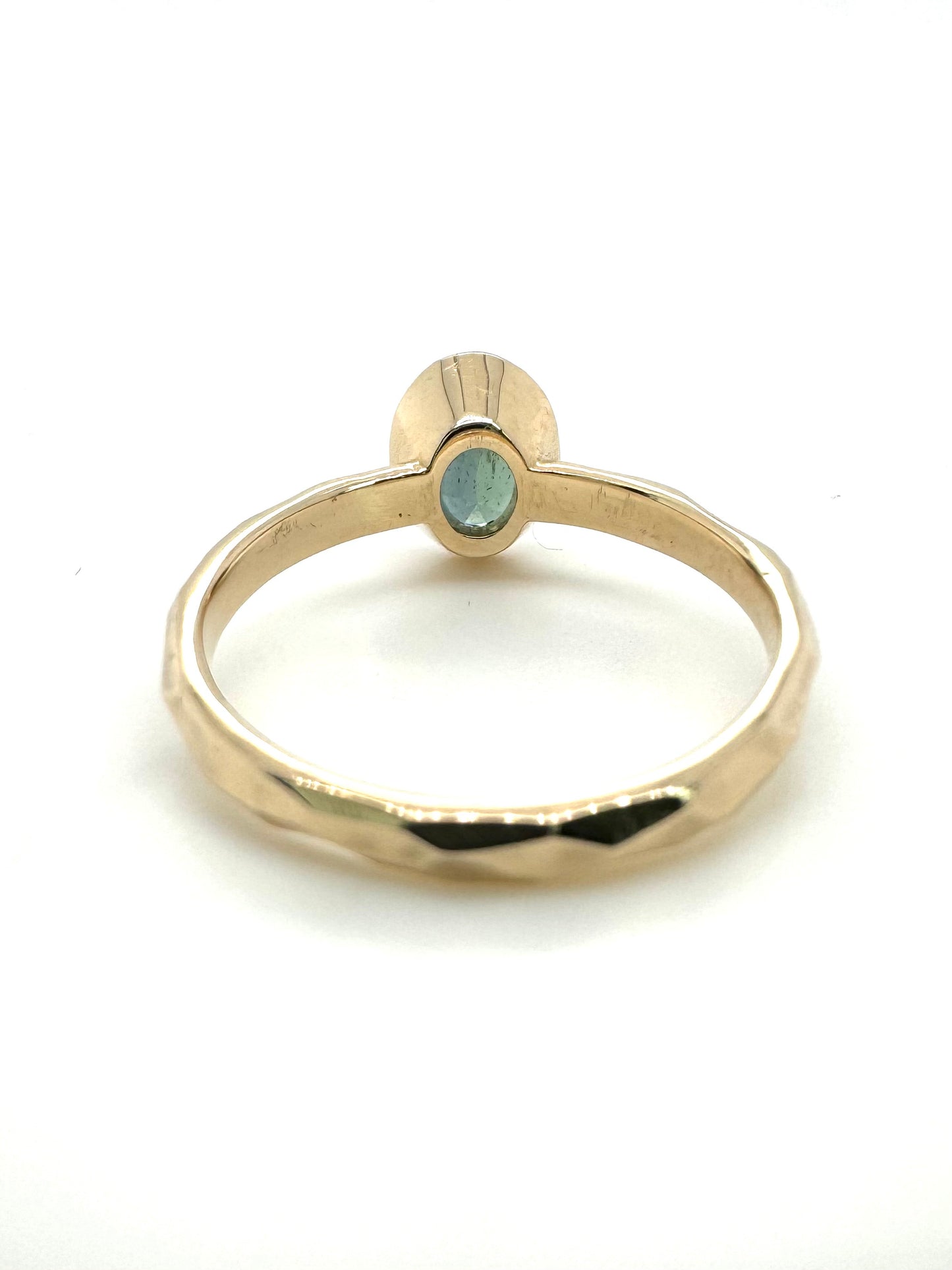 The Fairmined Low Set Oval Montana Sapphire Carved Solitaire (Ready to ship in size 7)