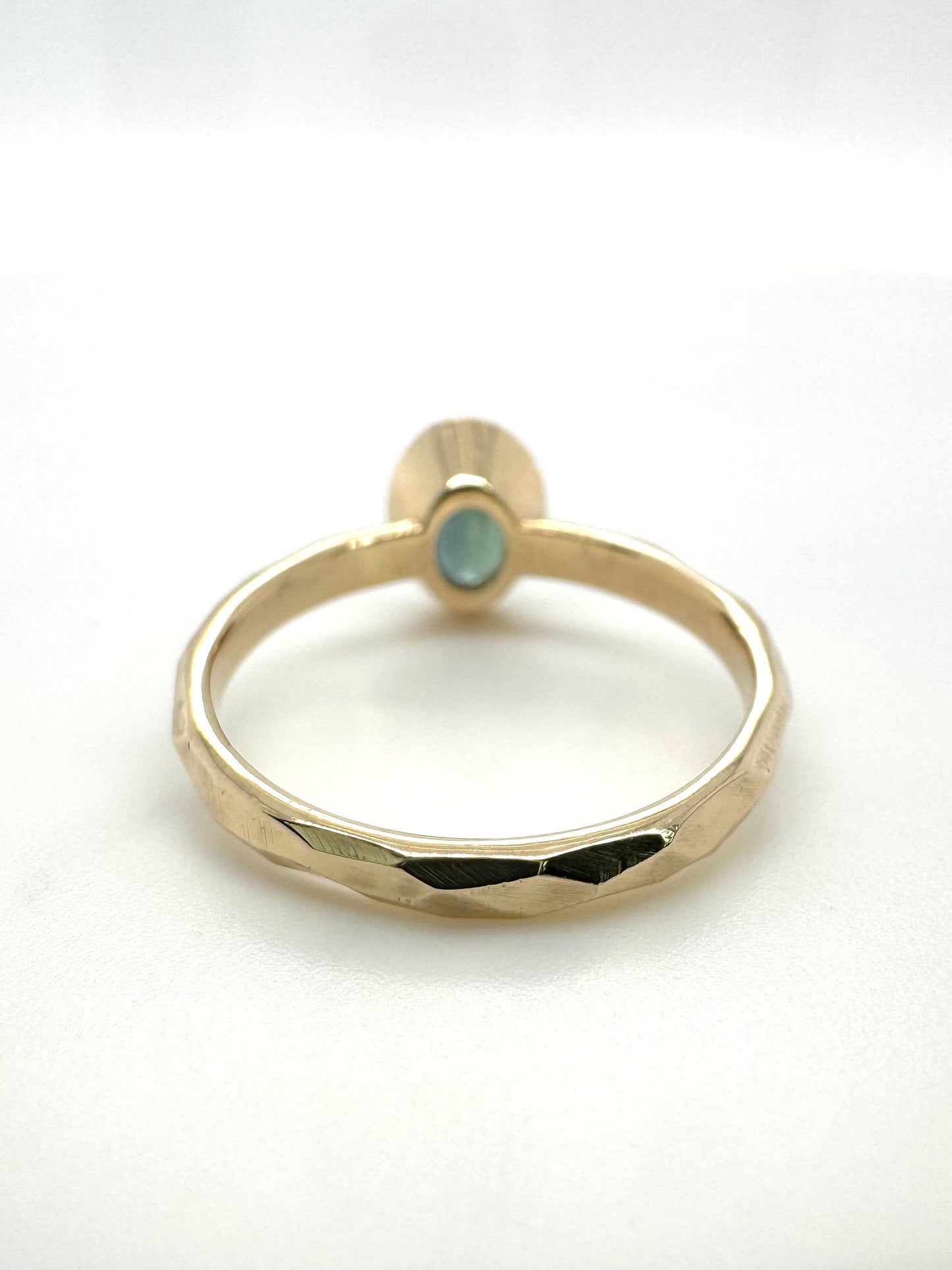 The Fairmined Low Set Oval Montana Sapphire Carved Solitaire (Ready to ship in size 7)