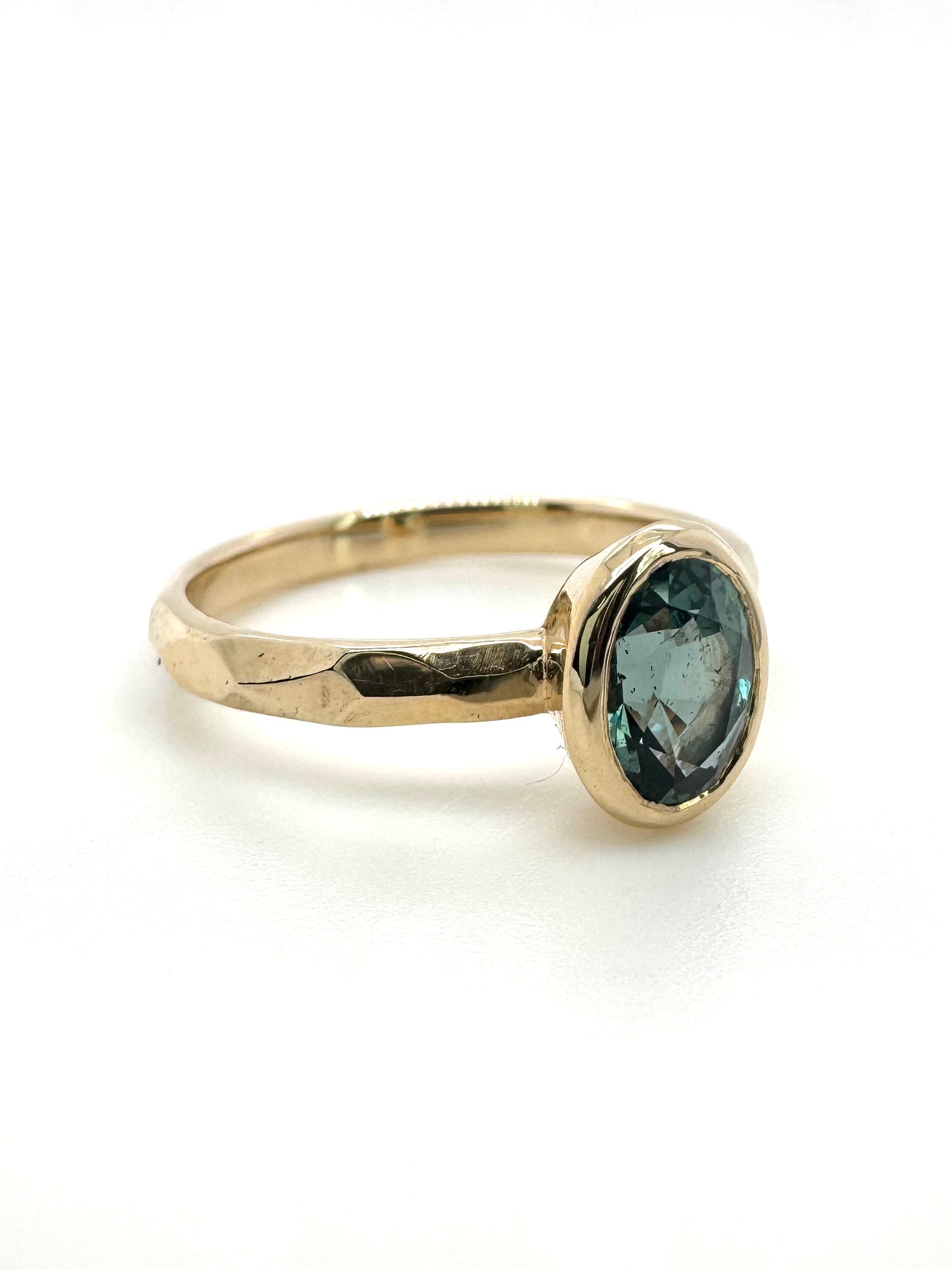 The Fairmined Low Set Oval Montana Sapphire Carved Solitaire (Ready to ship in size 7)
