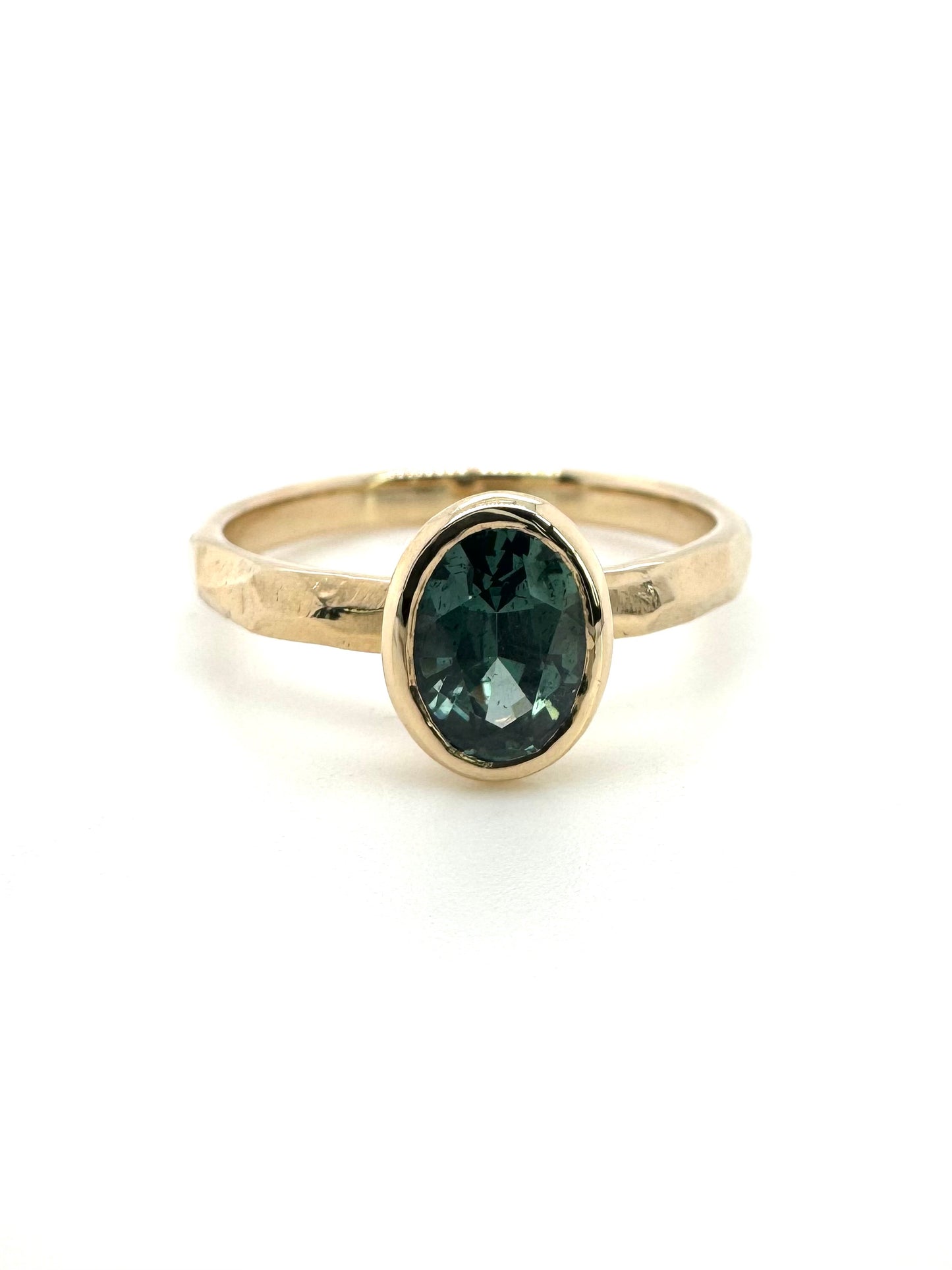 The Fairmined Low Set Oval Montana Sapphire Carved Solitaire (Ready to ship in size 7)