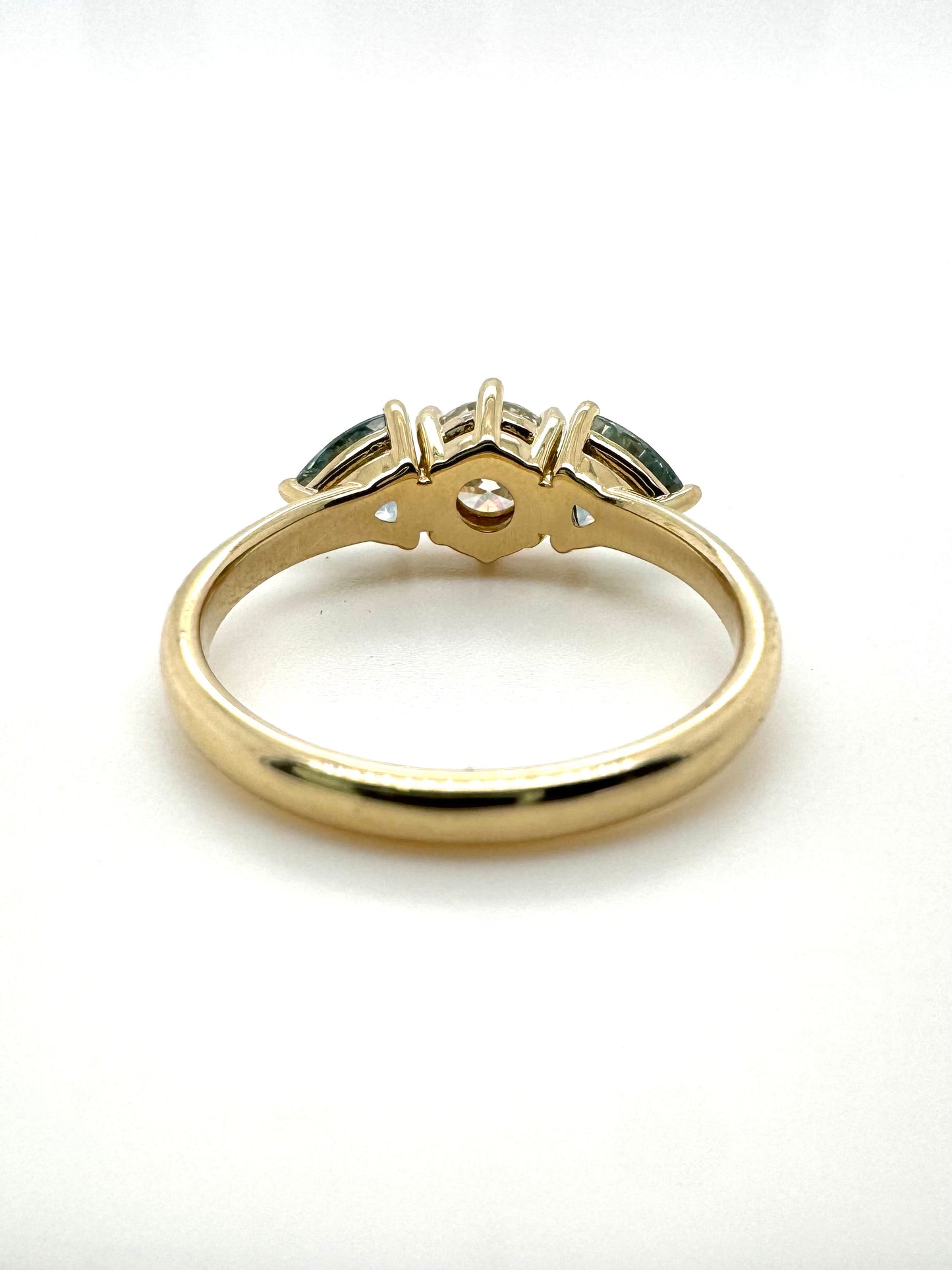 The Fairmined Diamond and Montana Sapphire Three-Stone Ring (Ready to ship in size 6.75)