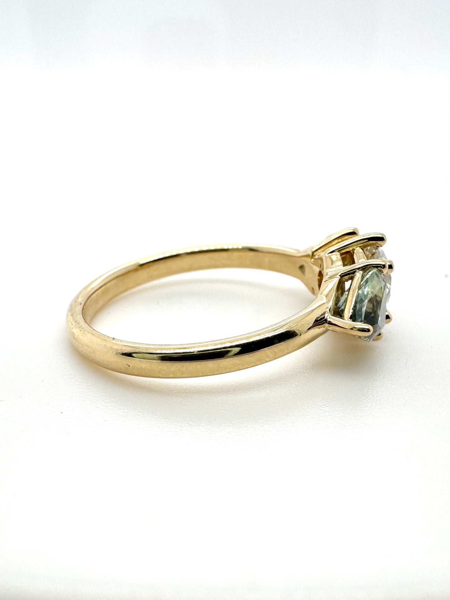 The Fairmined Diamond and Montana Sapphire Three-Stone Ring (Ready to ship in size 6.75)