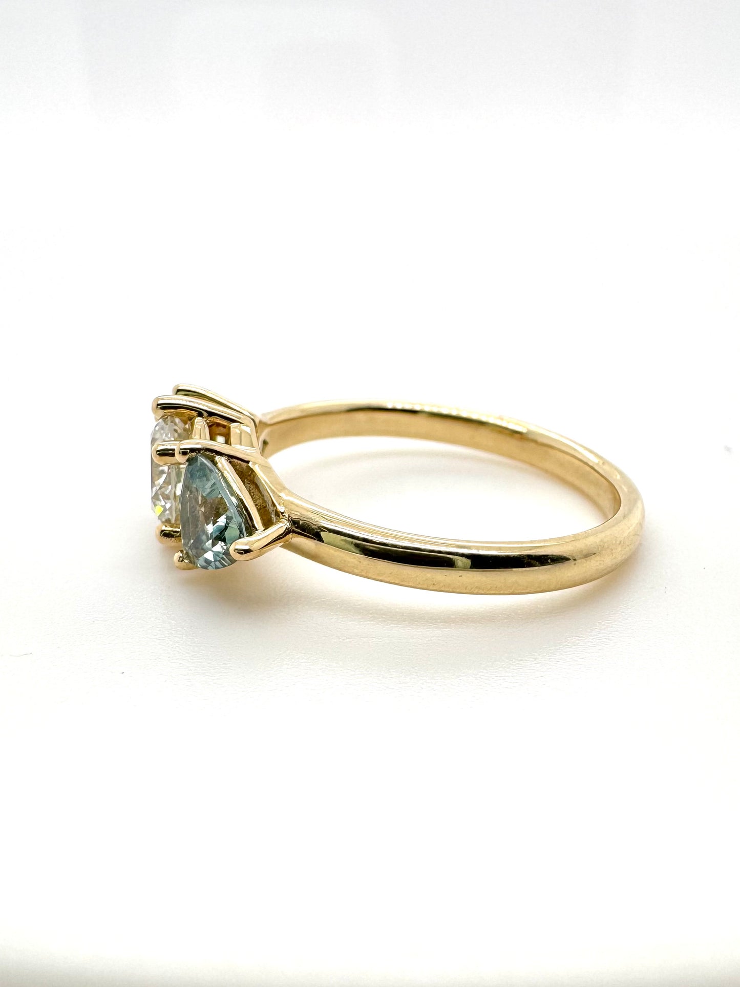 The Fairmined Diamond and Montana Sapphire Three-Stone Ring (Ready to ship in size 6.75)