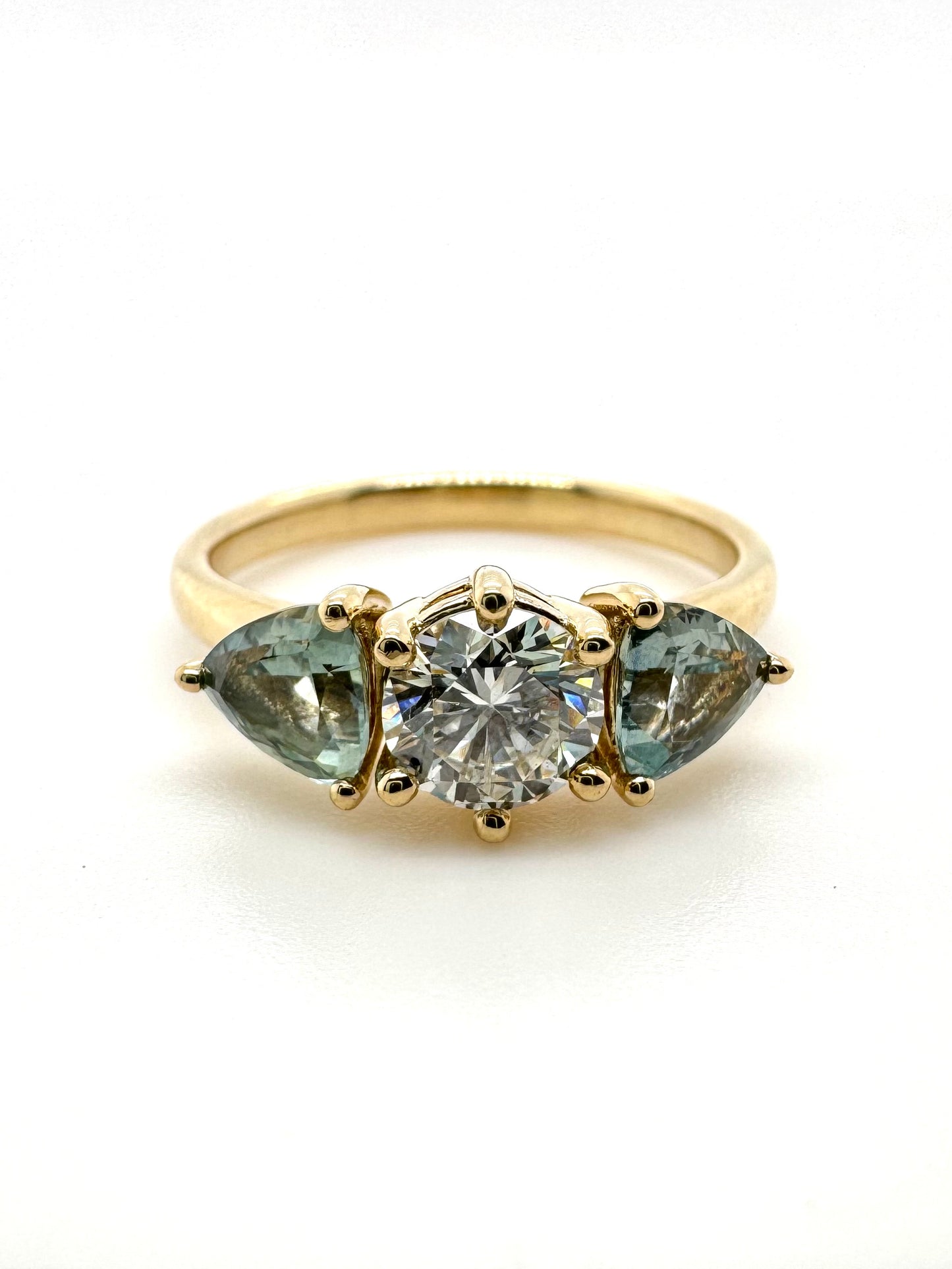 The Fairmined Diamond and Montana Sapphire Three-Stone Ring (Ready to ship in size 6.75)