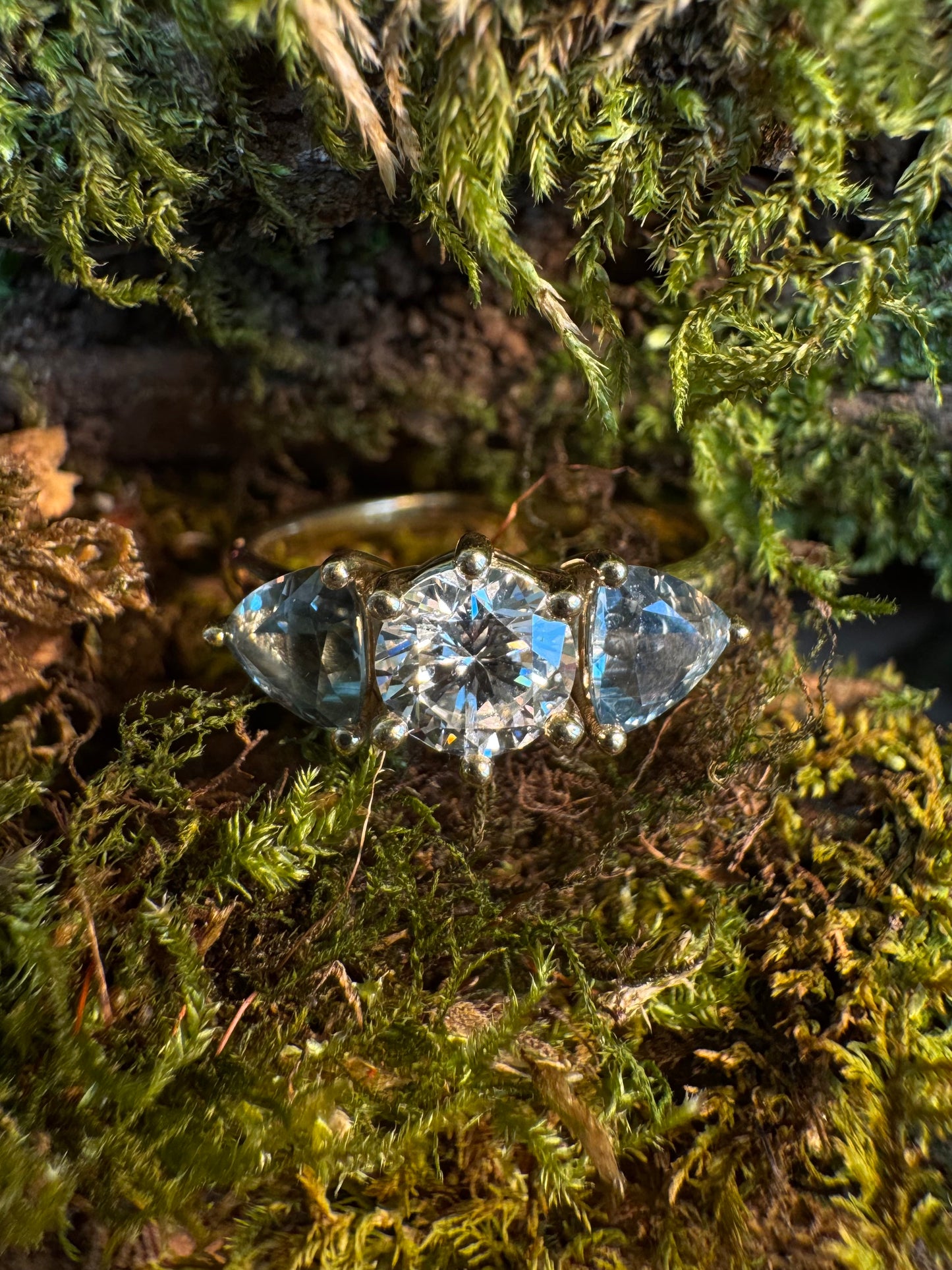 The Fairmined Diamond and Montana Sapphire Three-Stone Ring (Ready to ship in size 6.75)