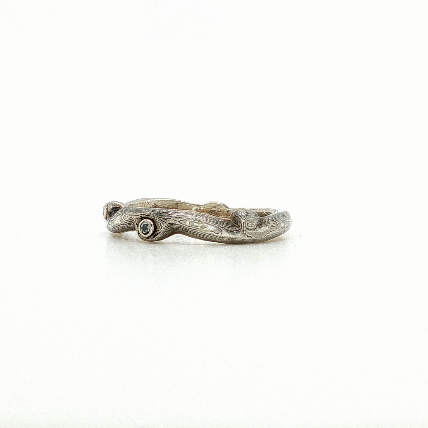 The Notched Mokume Gane White Gold Strata Band Diamonds (Ready to ship in 2.25mm - 3.5mm width size 6)