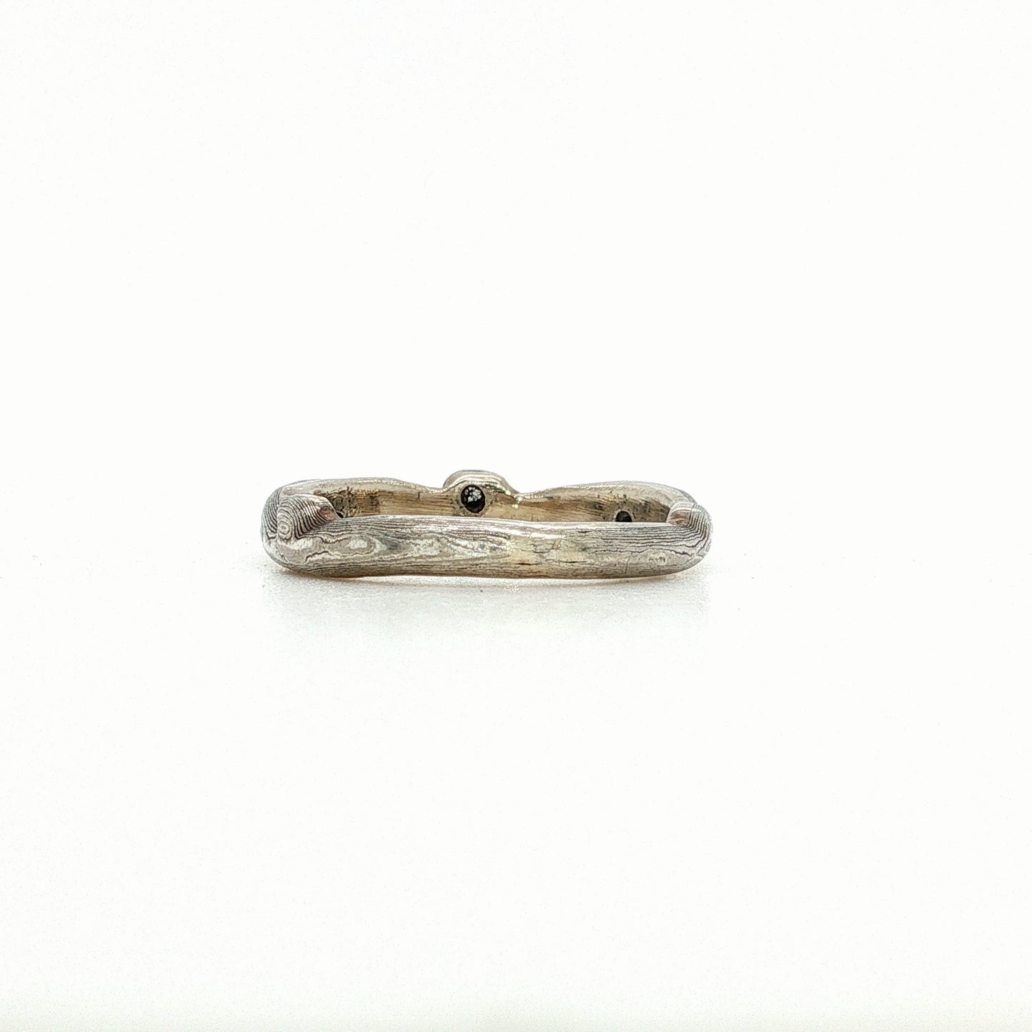 The Notched Mokume Gane White Gold Strata Band Diamonds (Ready to ship in 2.25mm - 3.5mm width size 6)