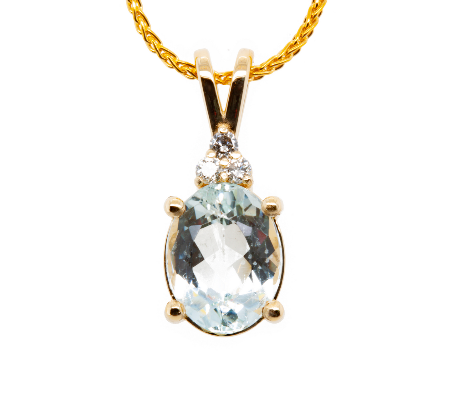 The Goshenite Three Stone Accent Pendant Yellow Gold