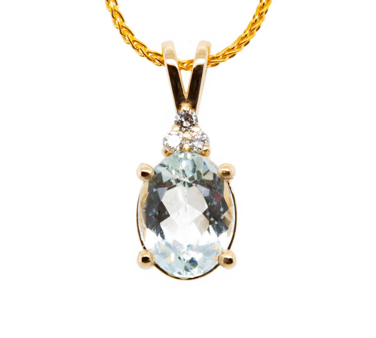 The Goshenite Three Stone Accent Pendant Yellow Gold