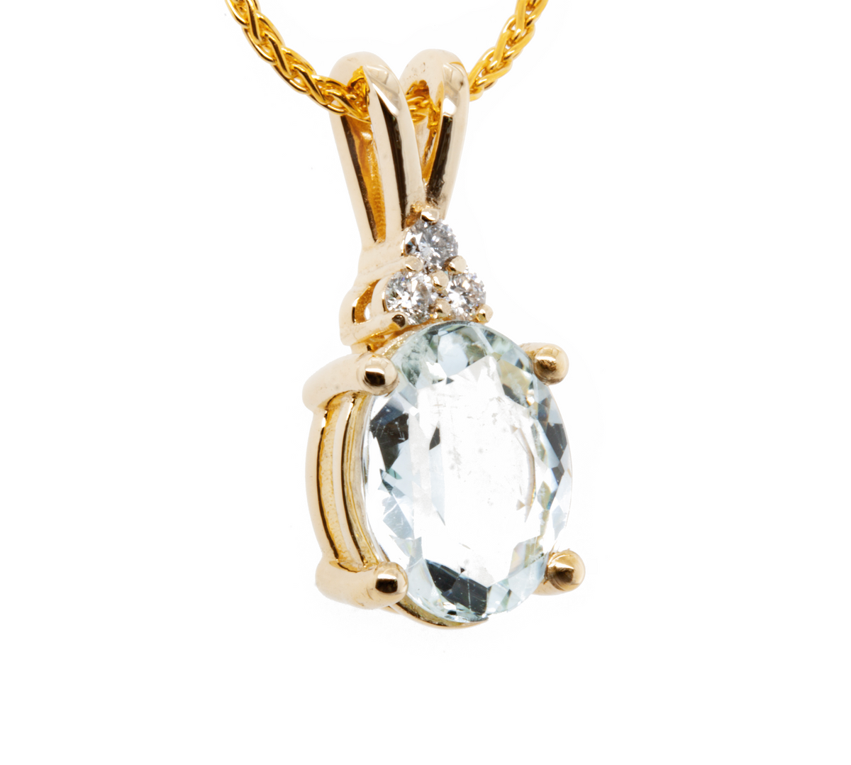 The Goshenite Three Stone Accent Pendant Yellow Gold