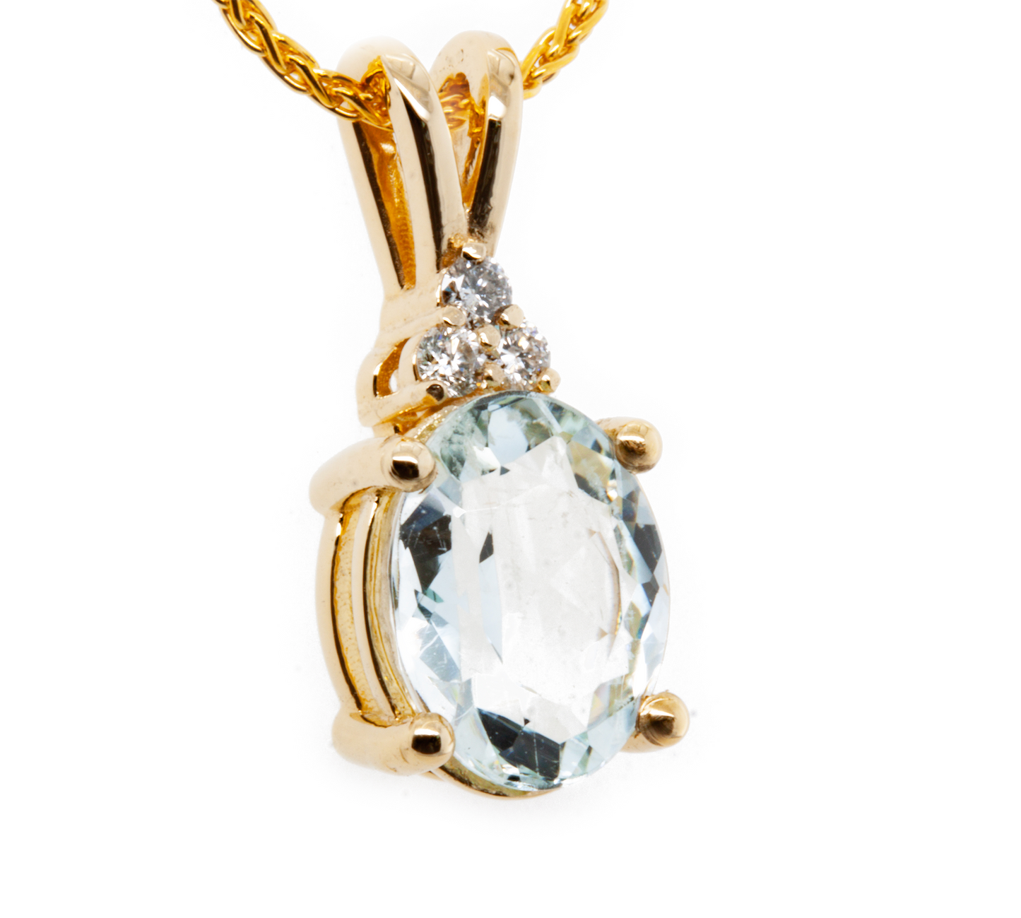 The Goshenite Three Stone Accent Pendant Yellow Gold
