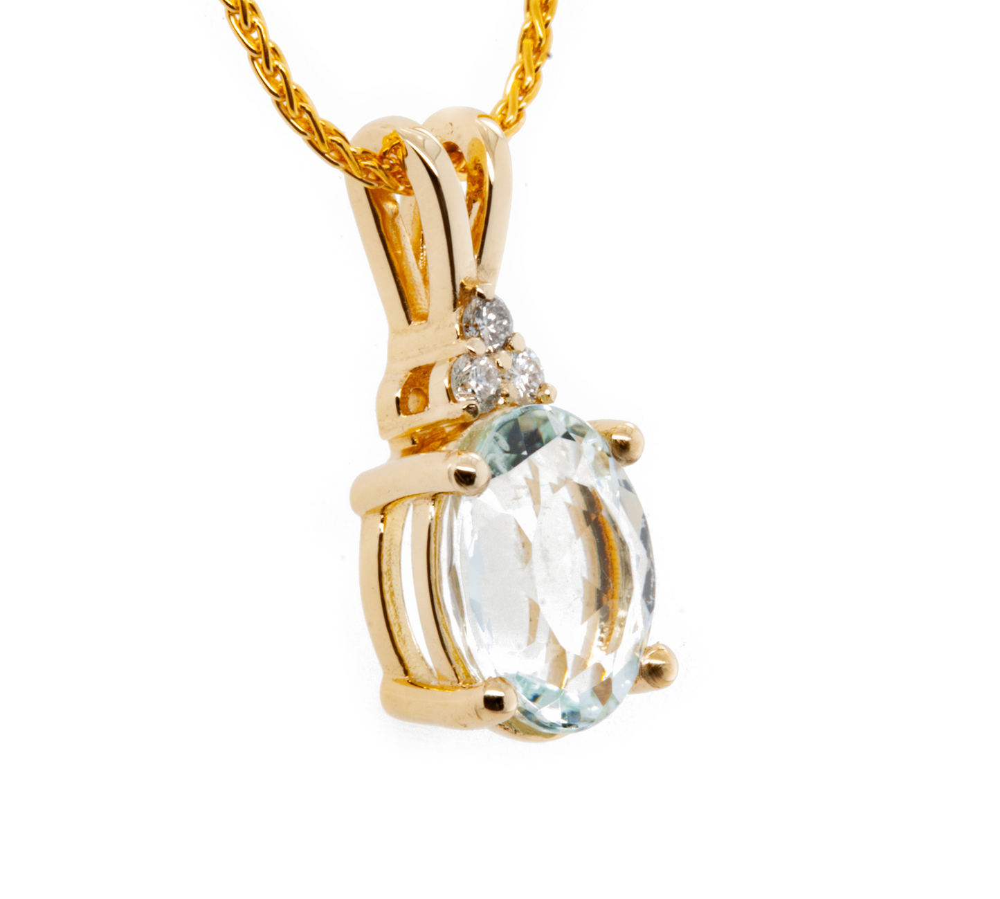 The Goshenite Three Stone Accent Pendant Yellow Gold