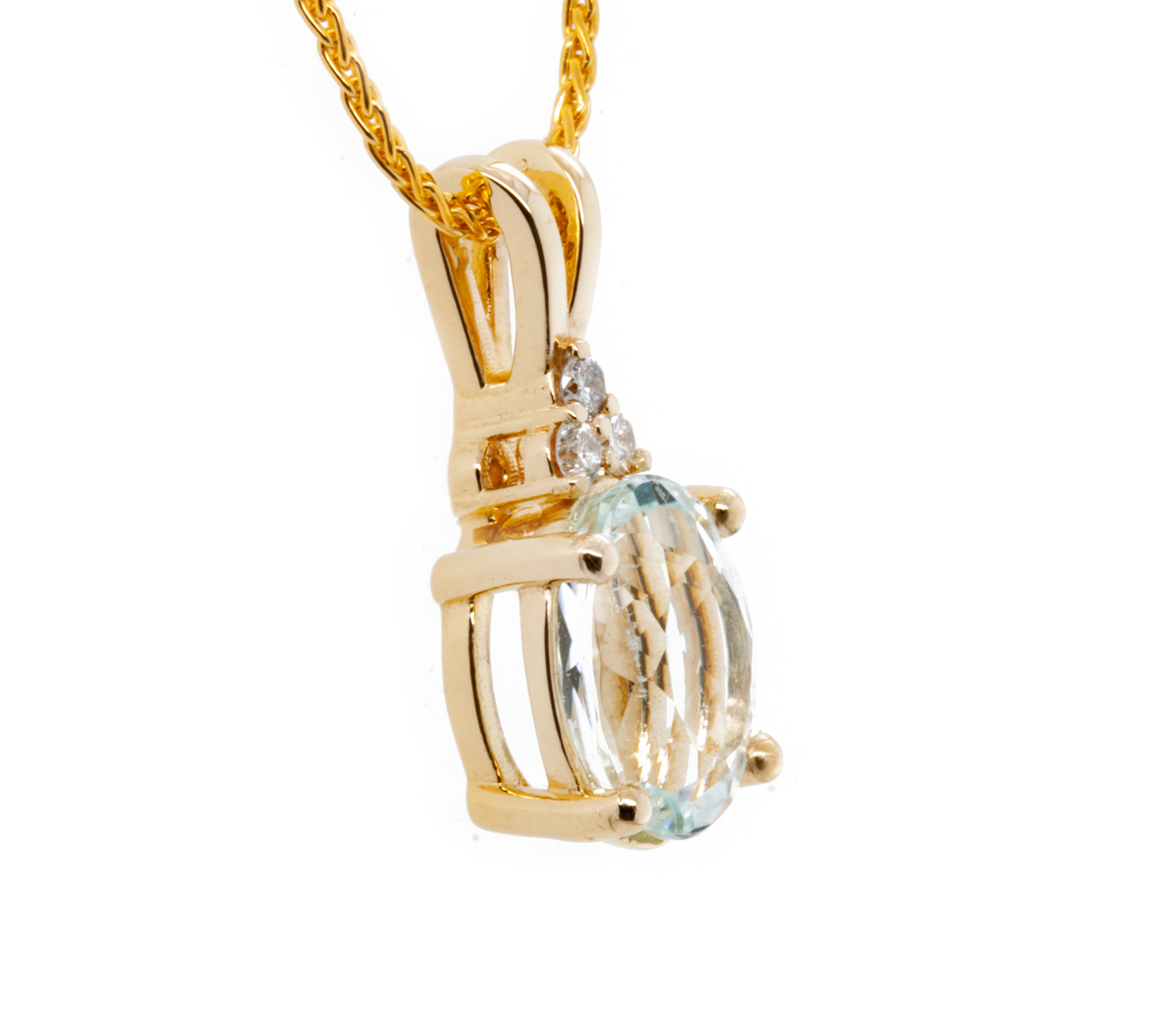 The Goshenite Three Stone Accent Pendant Yellow Gold