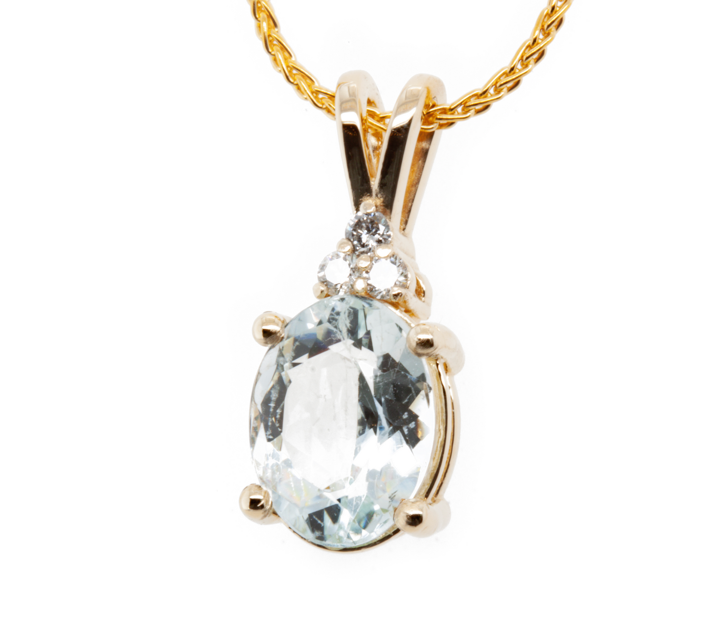 The Goshenite Three Stone Accent Pendant Yellow Gold