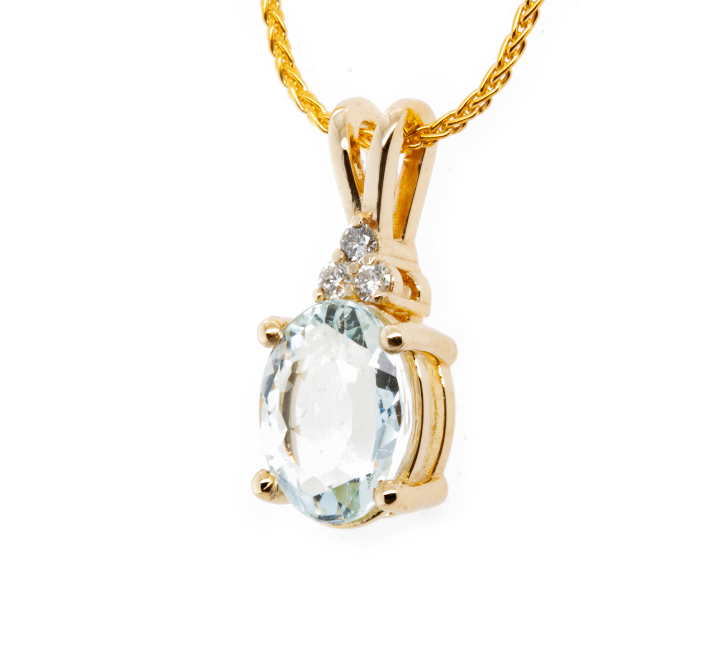 The Goshenite Three Stone Accent Pendant Yellow Gold