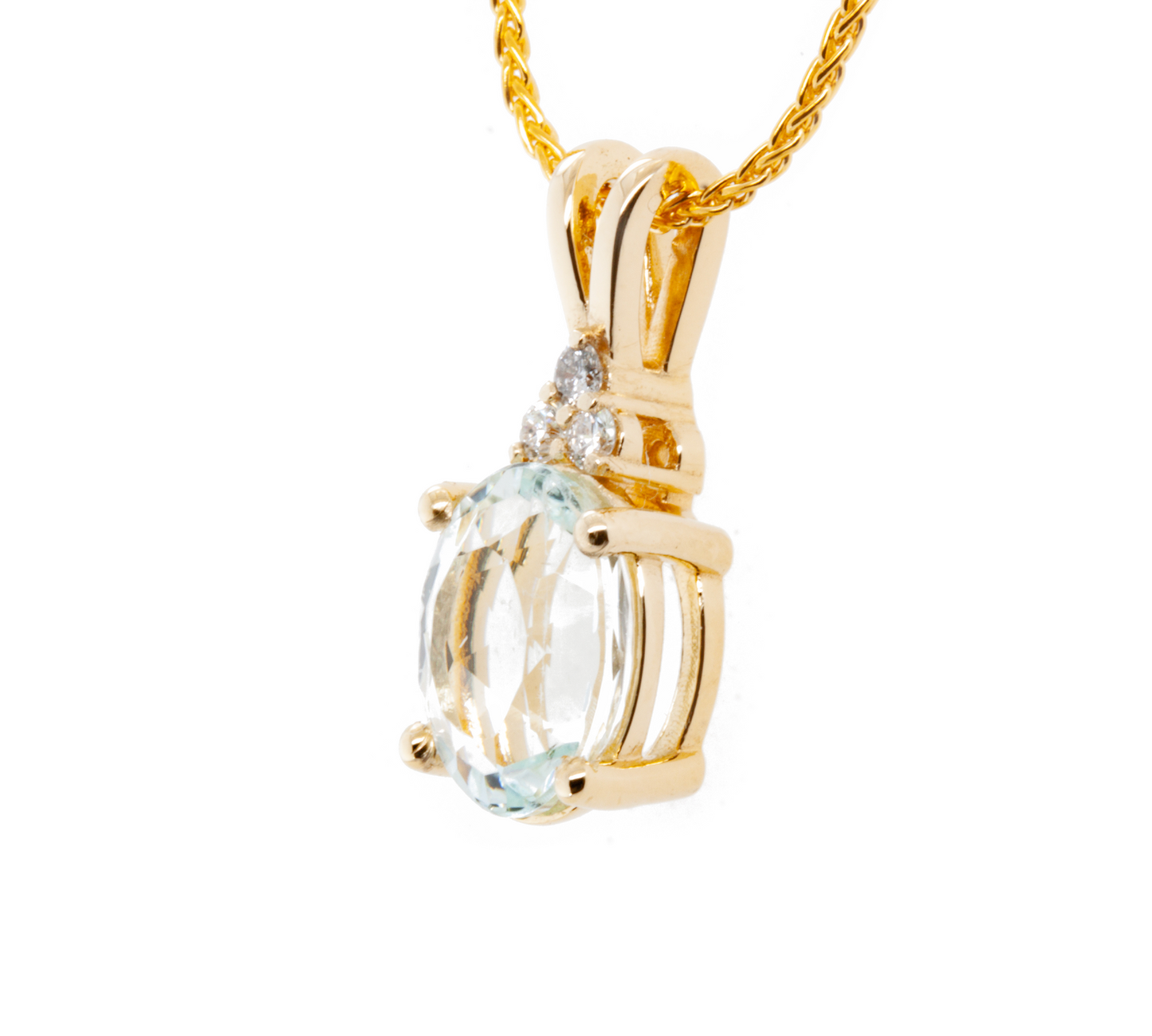 The Goshenite Three Stone Accent Pendant Yellow Gold
