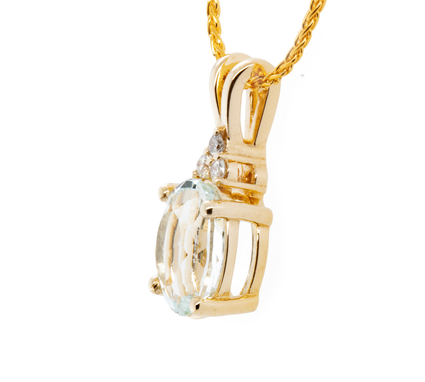 The Goshenite Three Stone Accent Pendant Yellow Gold