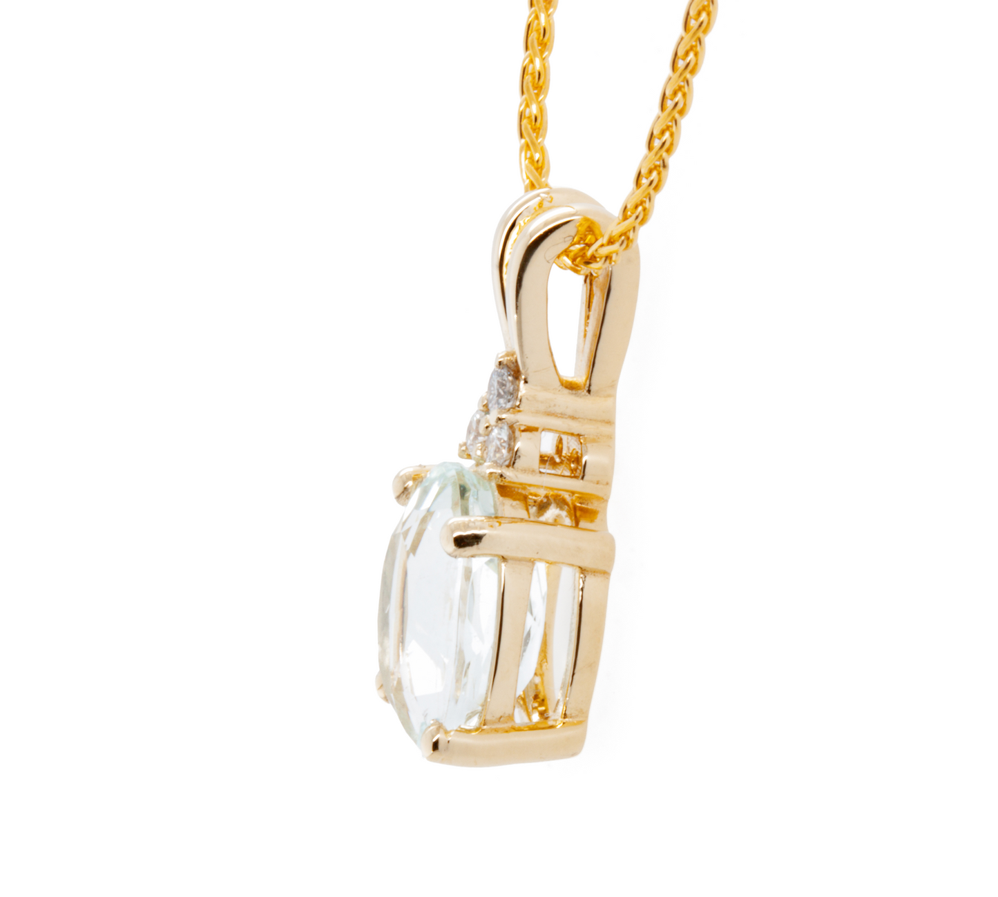 The Goshenite Three Stone Accent Pendant Yellow Gold