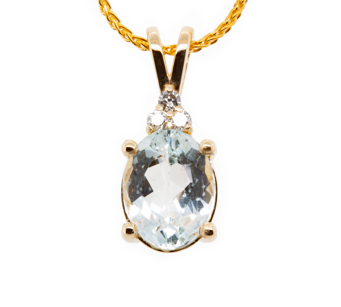 The Goshenite Three Stone Accent Pendant Yellow Gold