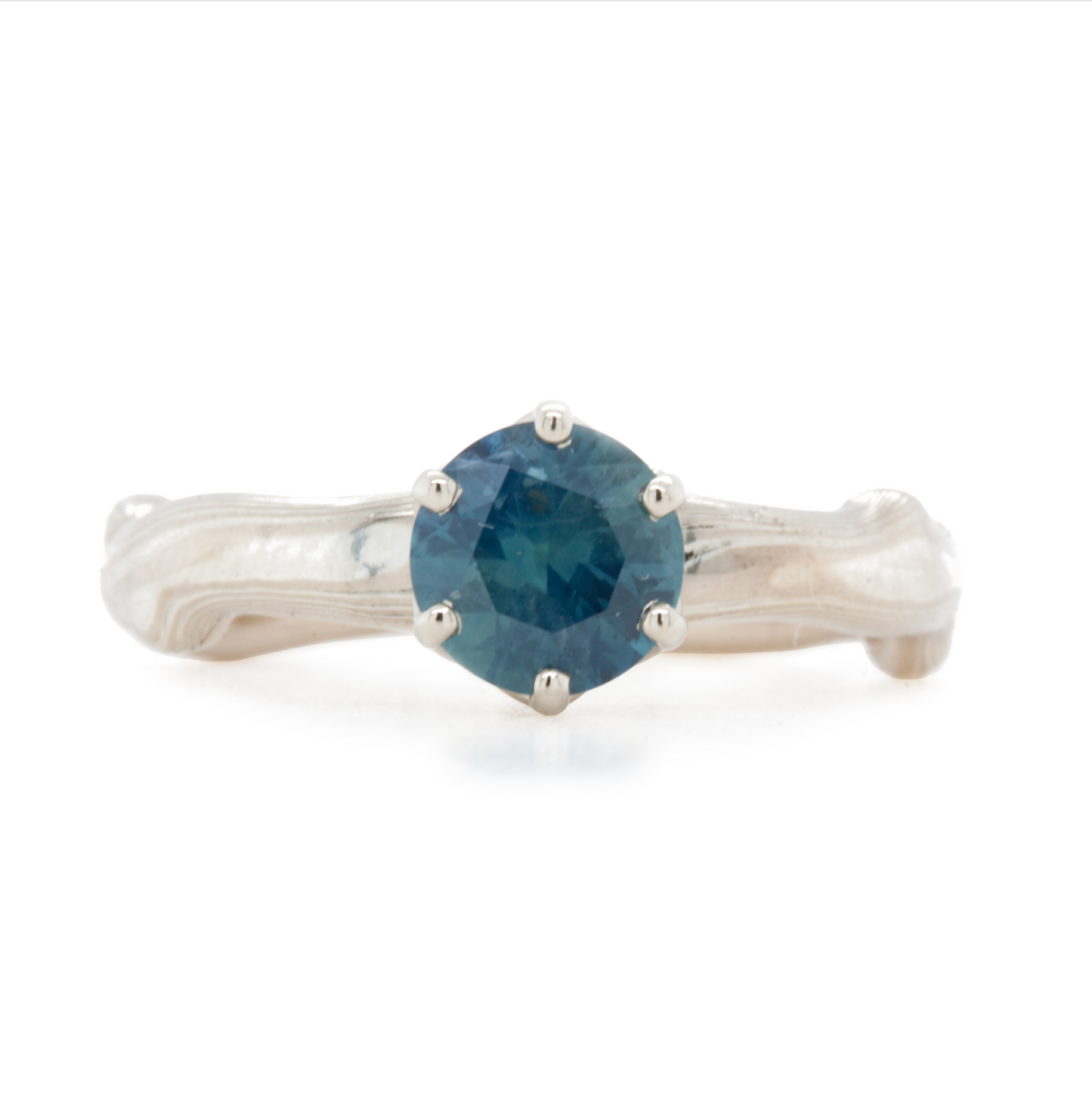The Sapphire Mokume Notched Solitaire (Ready to Ship in Size 5)