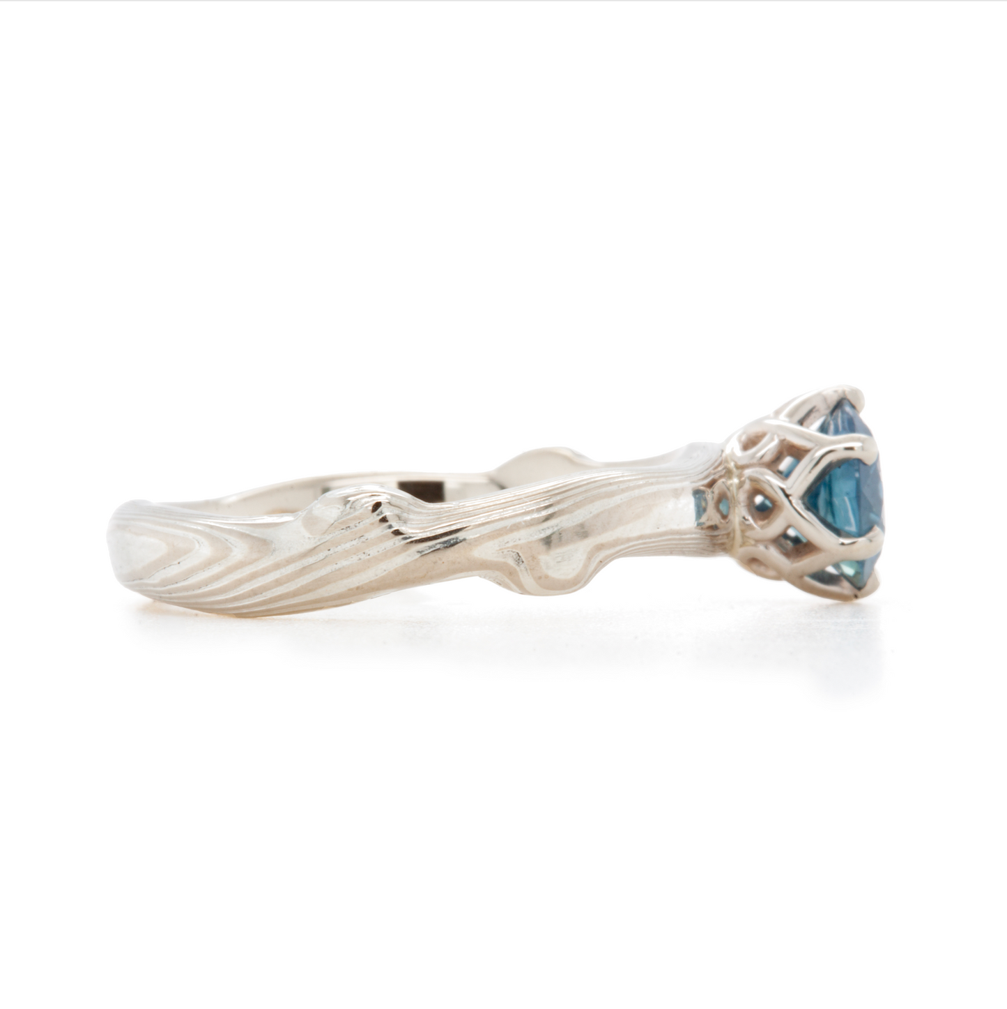 The Sapphire Mokume Notched Solitaire (Ready to Ship in Size 5)