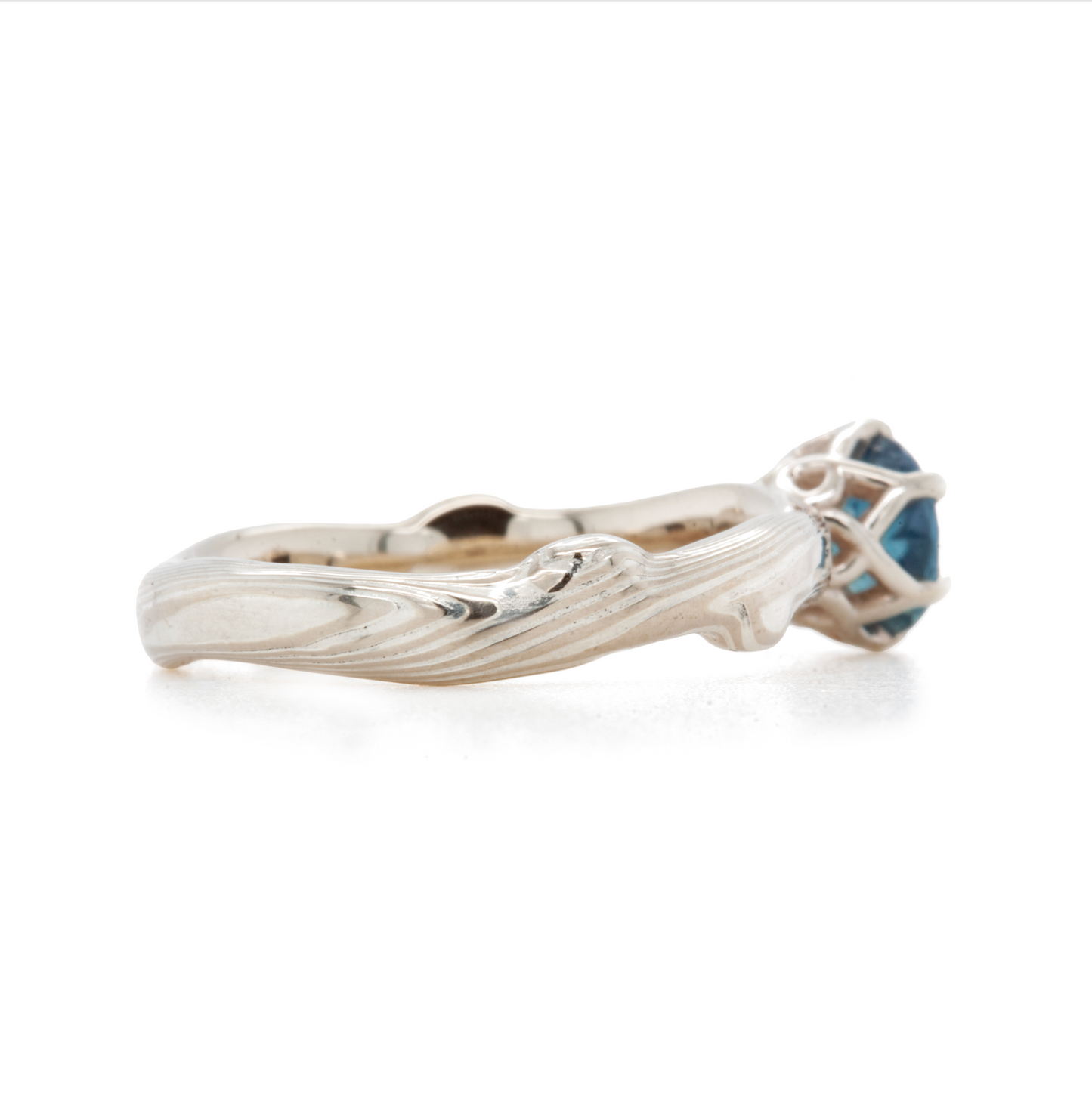 The Sapphire Mokume Notched Solitaire (Ready to Ship in Size 5)
